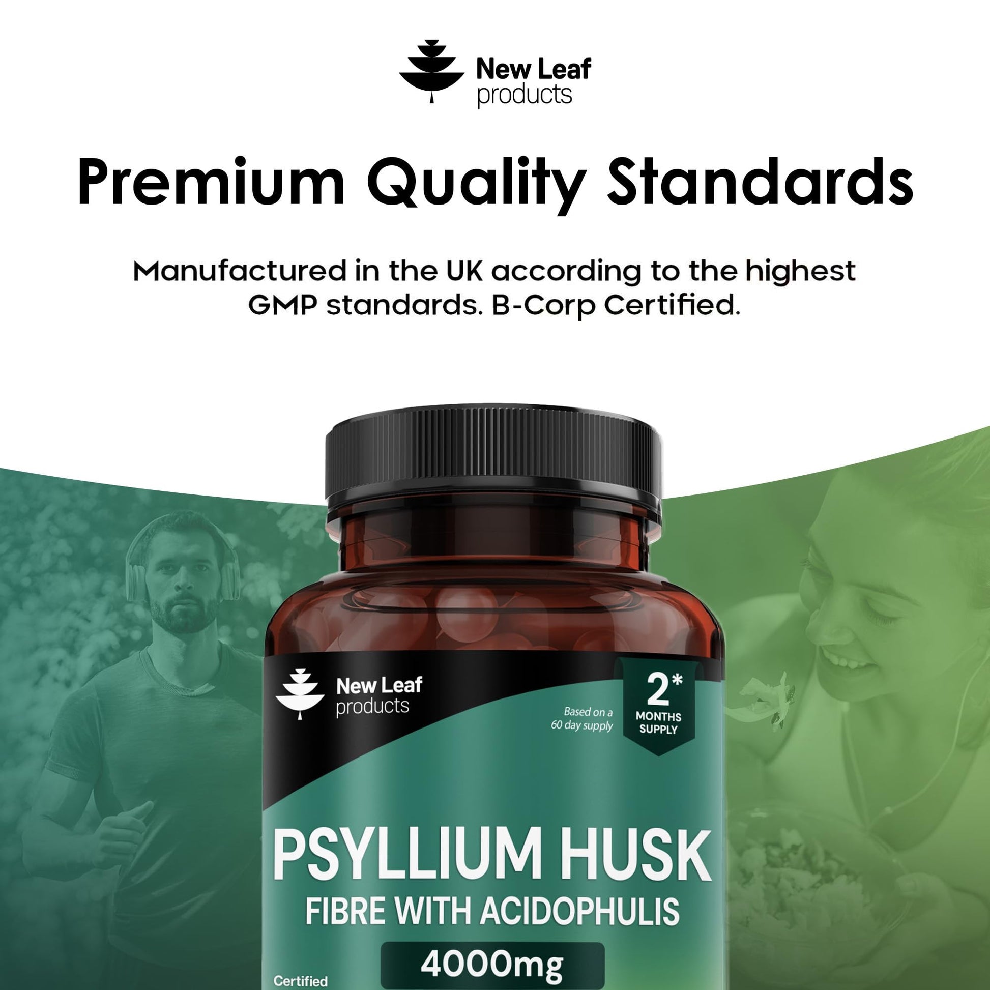 Psyllium Husk Capsules Enriched With Probiotics Fibre Supplement High Absorbency Strength Contributes Towards Gut And Digestive Health from Plantago Ovata Seeds, Ispaghula Husk, Gluten-Free Made in UK - Medaid International