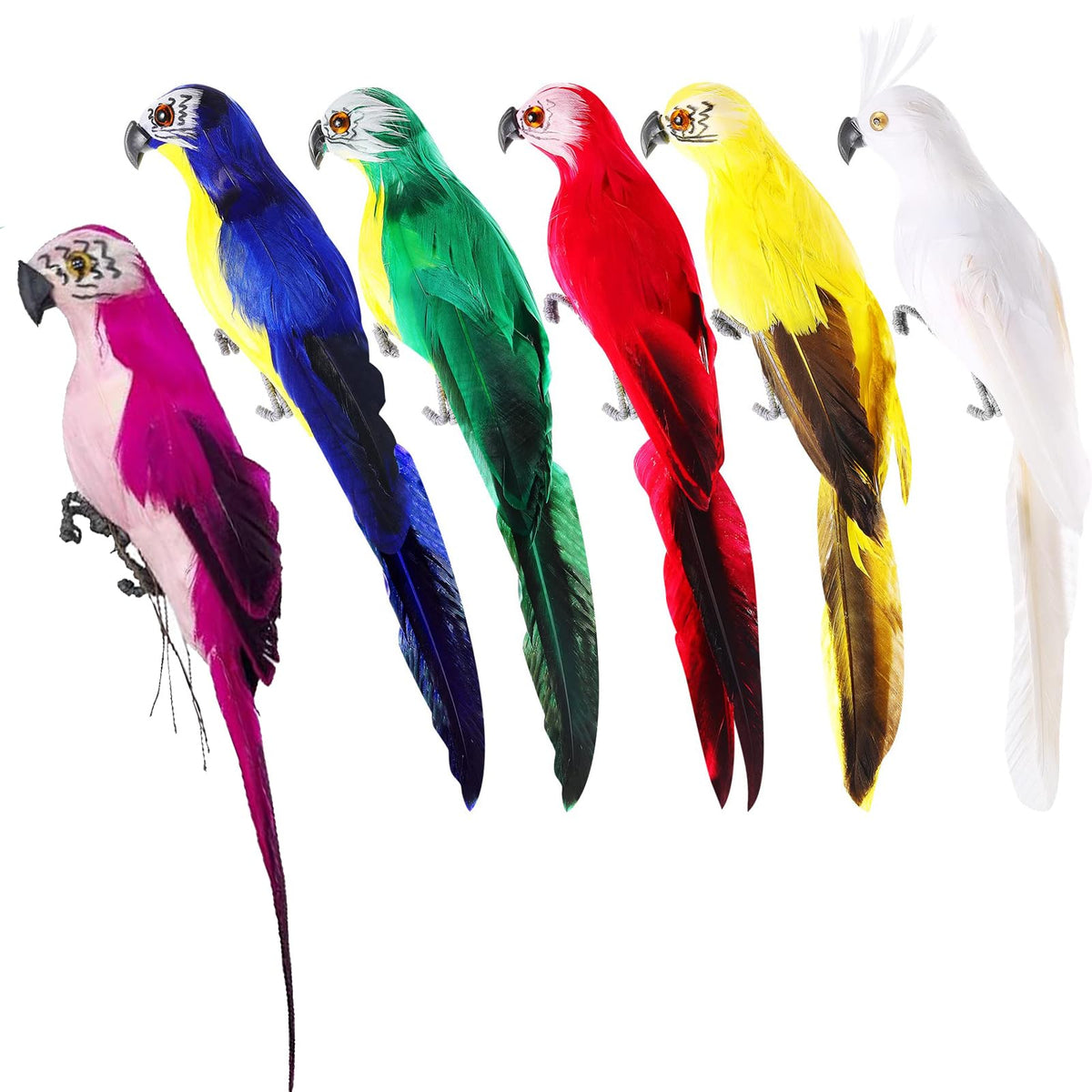 KASTWAVE Artificial Birds Fake Pirate Parrot Feathered Figure Decor for Craft Jungle Garden Home Ornament Decoration, Pack of 6 Decorative Bird Prop