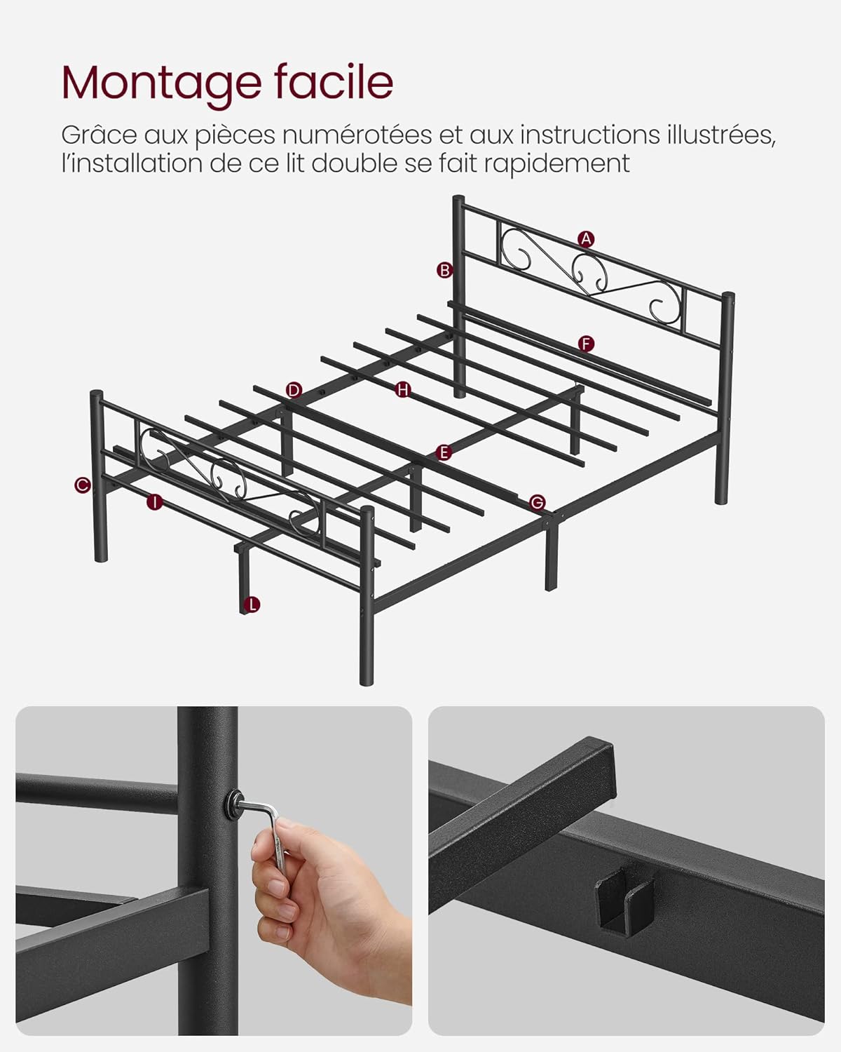 VASAGLE Bed with Metal Base RMB063B01