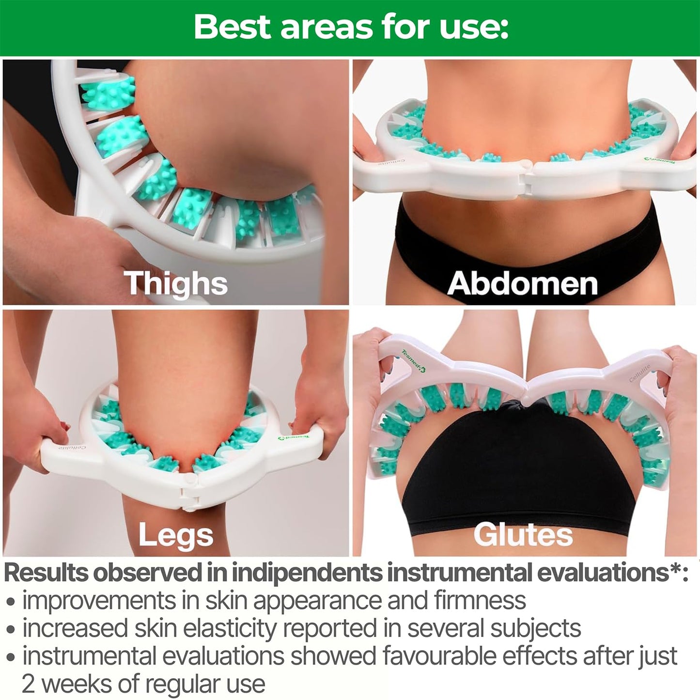TESMED Anti Cellulite Massager: Clinically Proven Efficacy, Made in Italy, with Converging & Diverging Roller Technology. Patented Cellulite Roller for Thighs and Buttocks. - Medaid International