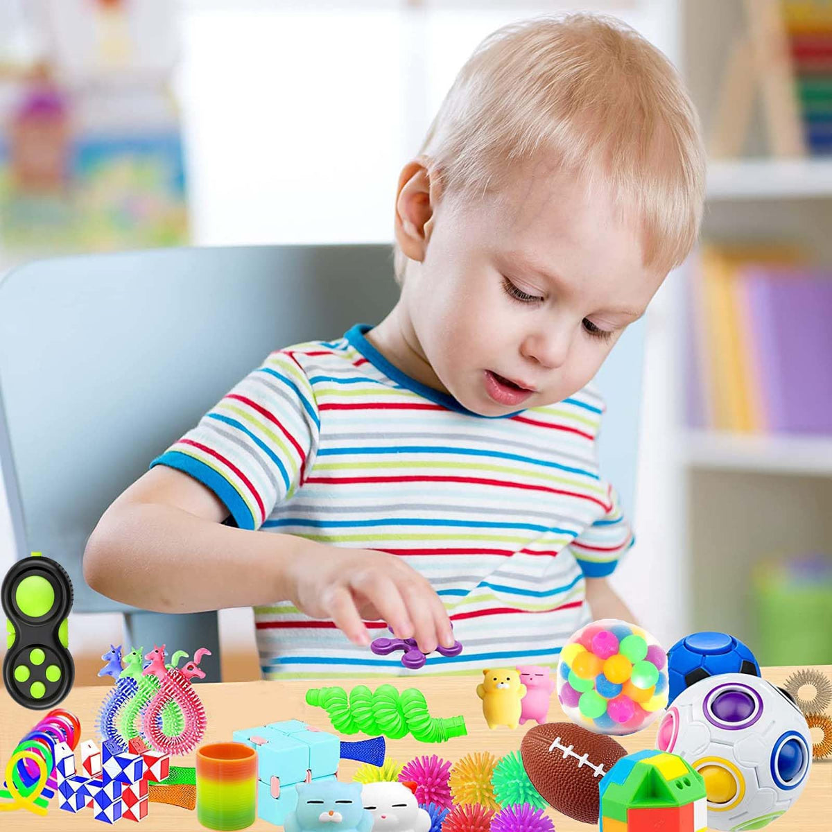 Sensory Toys Set 55 Pack, Stress Relief Fidget Hand Toys for Adults and Kids, Sensory Fidget and Squeeze Widget for Relaxing Therapy