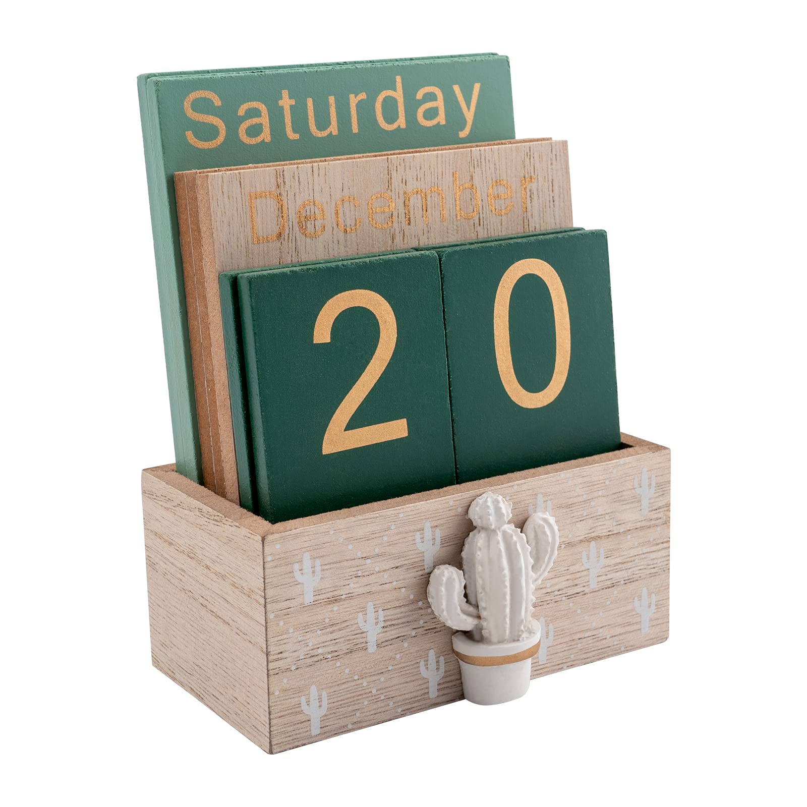 Notakia Perpetual Calendar, Wooden Calendar for Home Office Desk Accessories Vintage Wood Block Calendar(Green) - Medaid International