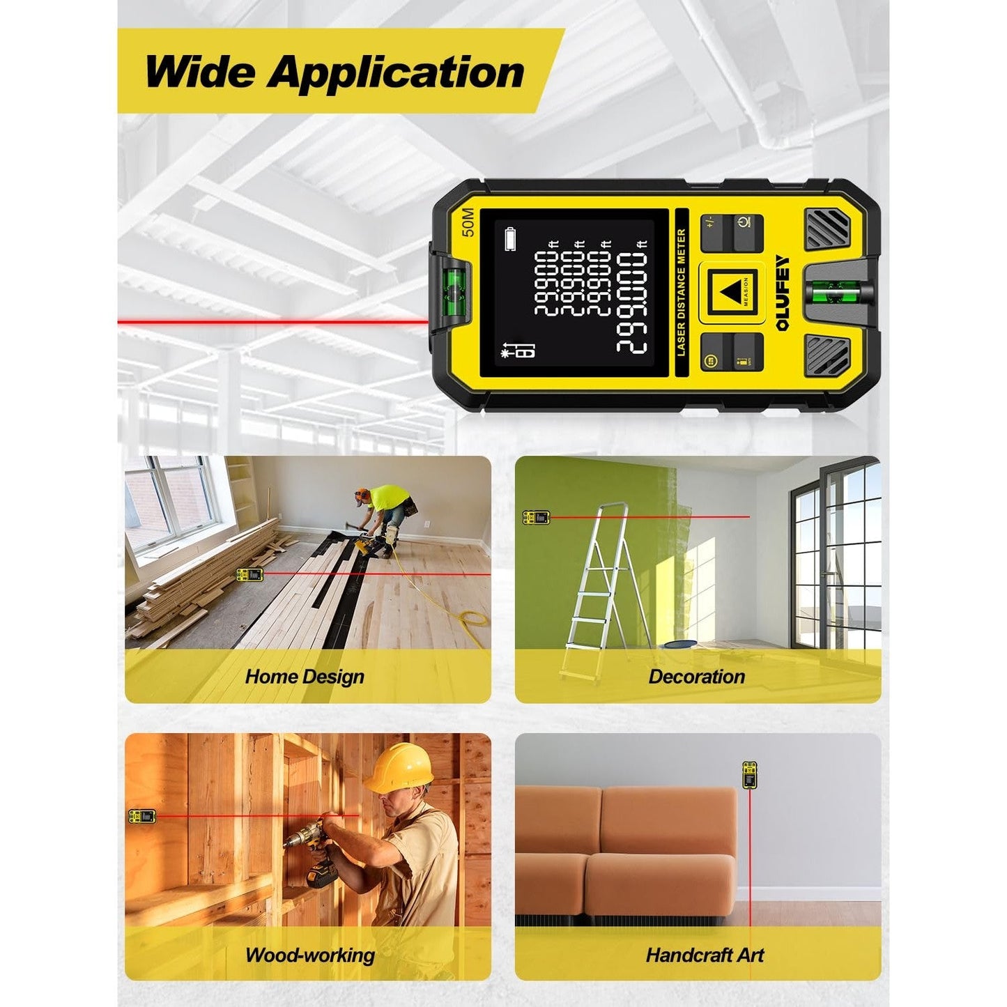 OLUFEY Laser Measure,Laser Distance Meter Device IP54 Portable Digital Measure Tool Range Finder with Bubble Levels and LCD Backlit - Medaid International