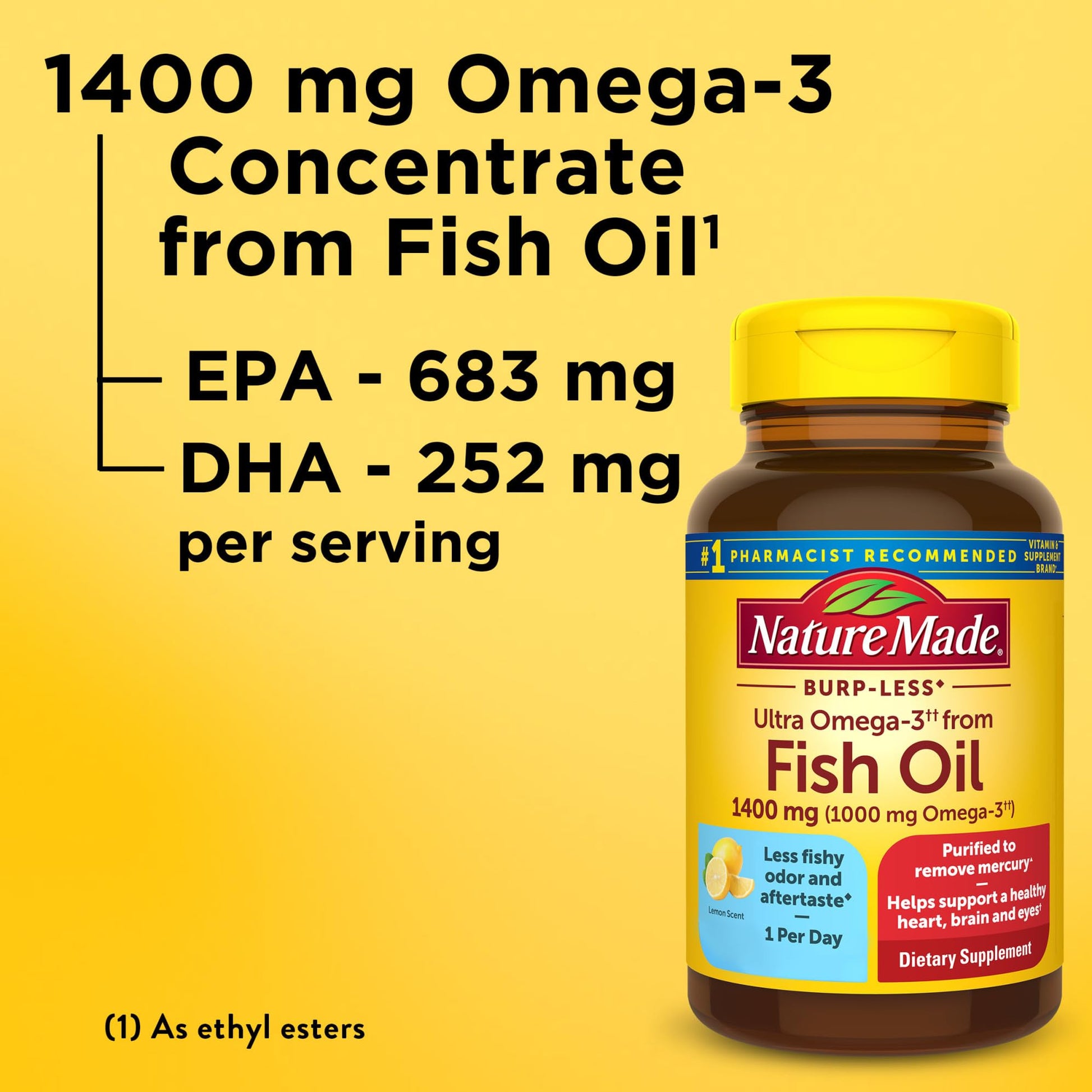 Nature Made Extra Strength Omega 3 Fish Oil Supplements, 1400mg, Fish Oil Omega 3 Supplements as Ethyl Esters for Healthy Heart, Brain, Eyes, Mood Support, 45 Softgels, 45 Day Supply - Medaid International