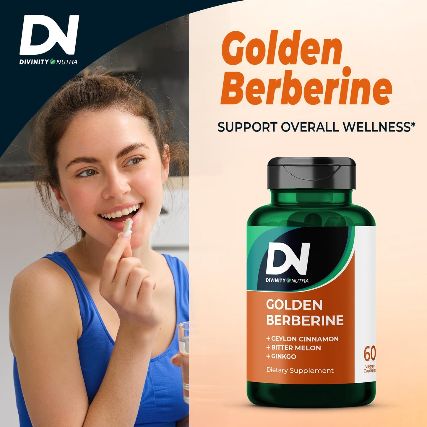 Berberine Supplement with Bitter Melon, Ginkgo Biloba and Ceylon Cinnamon 60 Capsules, Vegan, Made in USA Berberine Capsules for Women and Men - Medaid International