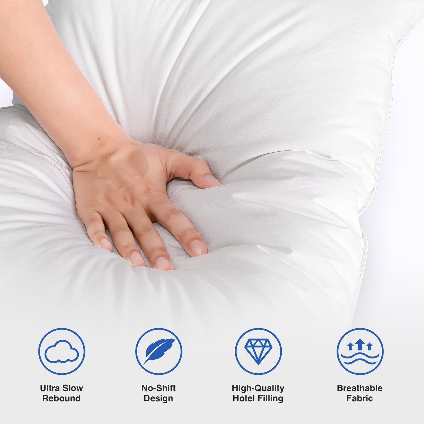 zibroges Goose Feather Pillows Queen Size Pack of 2 - Hotel Down Bed Pillow for Sleeping, Soft 600 Thread Count Cotton Cover, Fluffy Support Surround Fill Polyester for Side, Stomach, Back Sleepers - Medaid International