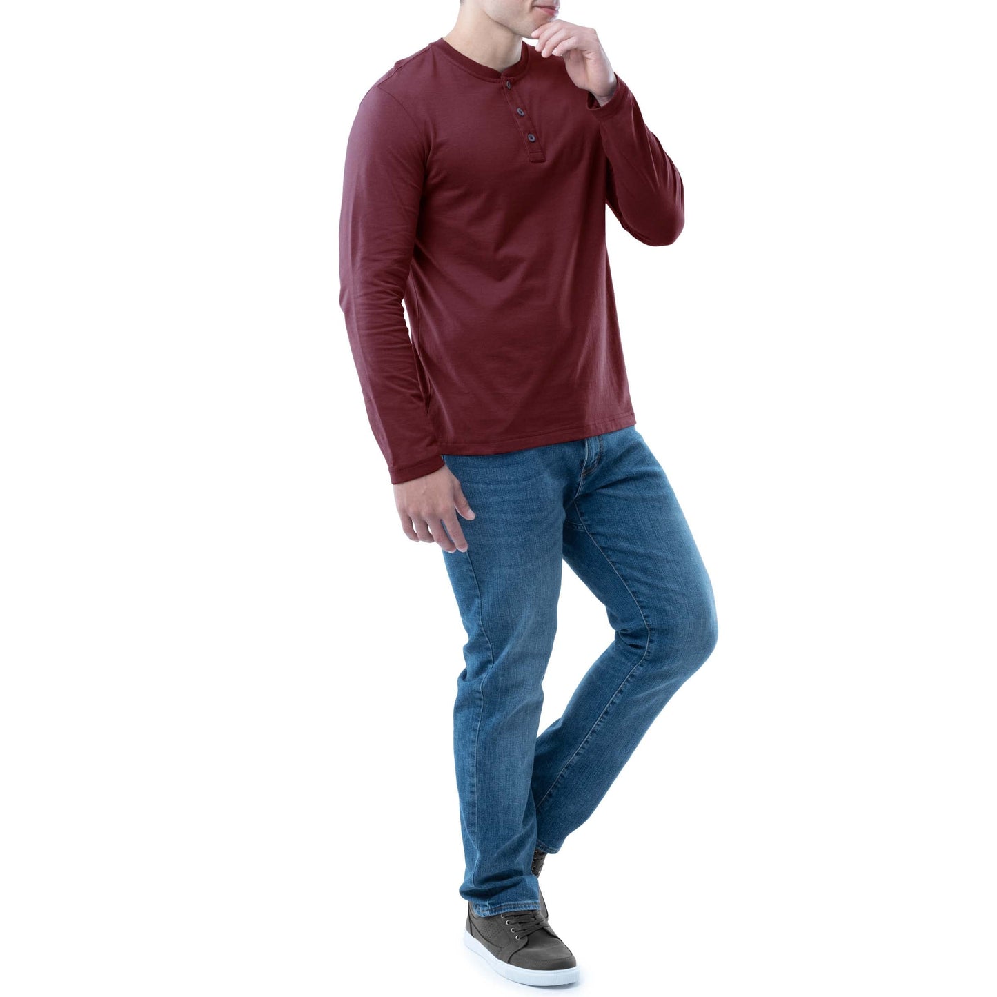 Lee Men's Long Sleeve Soft Washed Cotton Henley T-Shirt, Rhubarb, Large - Medaid International