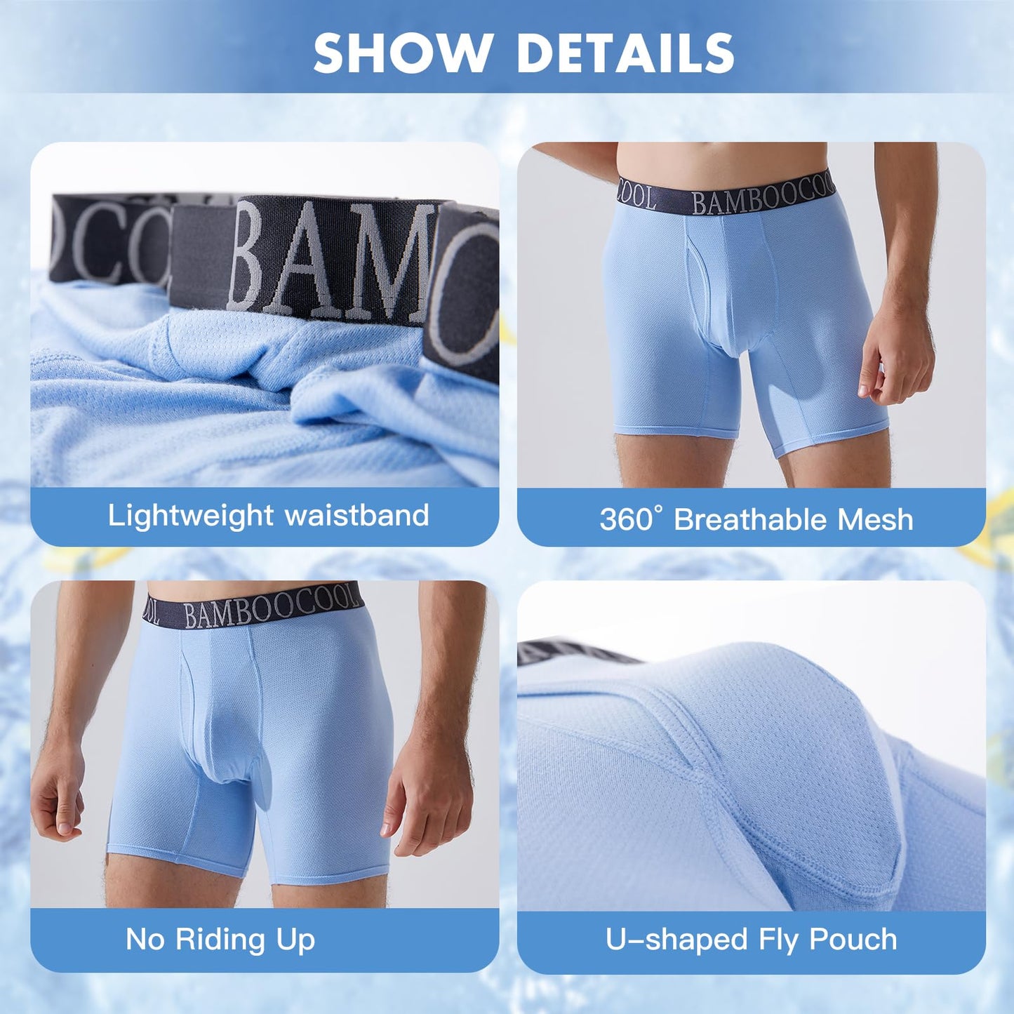 BAMBOO COOL Men's 360° Breathable Mesh Underwear Moisture-Wicking Boxer Briefs Cooling Performance,Multipack - Medaid International