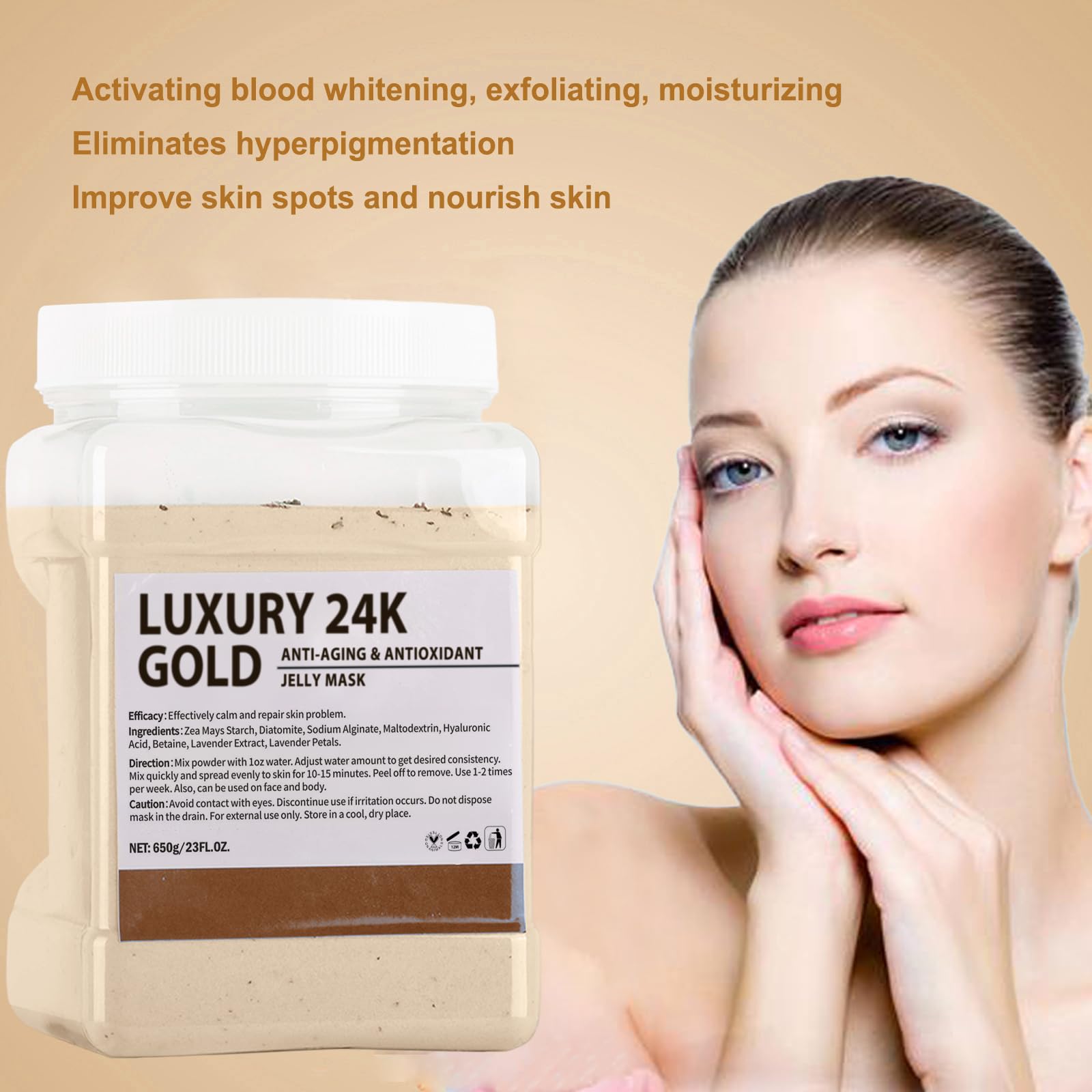 Lancity Jelly Mask Powder for Facial Professional Natural Gel Powder hydrojelly Mask Peel Off Face Masks SkinCare, Moisturizing & Hydrating 23 Fl Oz(24K Gold) - Medaid International