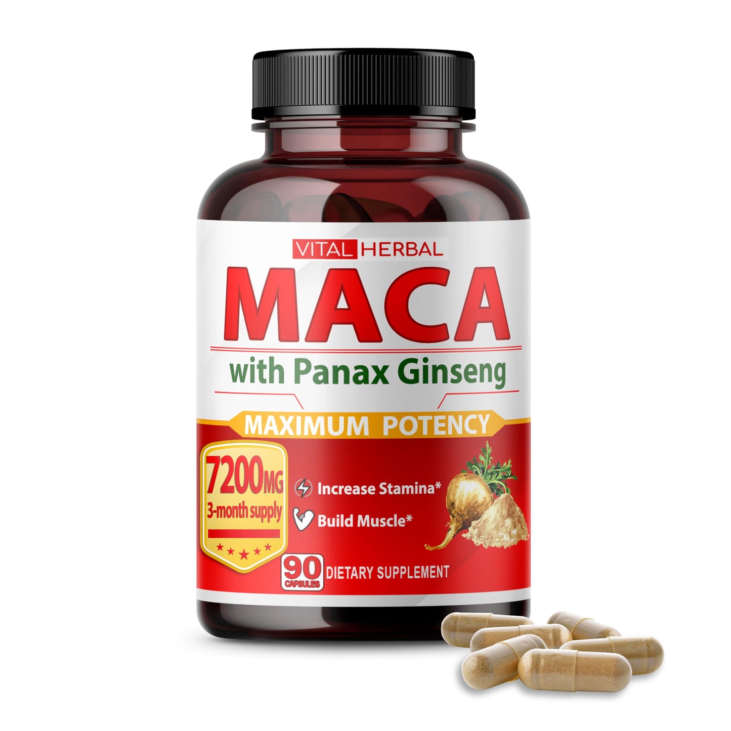 Vital Herbal Maca Root Complex with Ashwagandha, Tongkat Ali, Tribulus, Horny Goat Weed & Panax Ginseng – Herbal Support for Energy & Performance – 90-Day Supply - Medaid International
