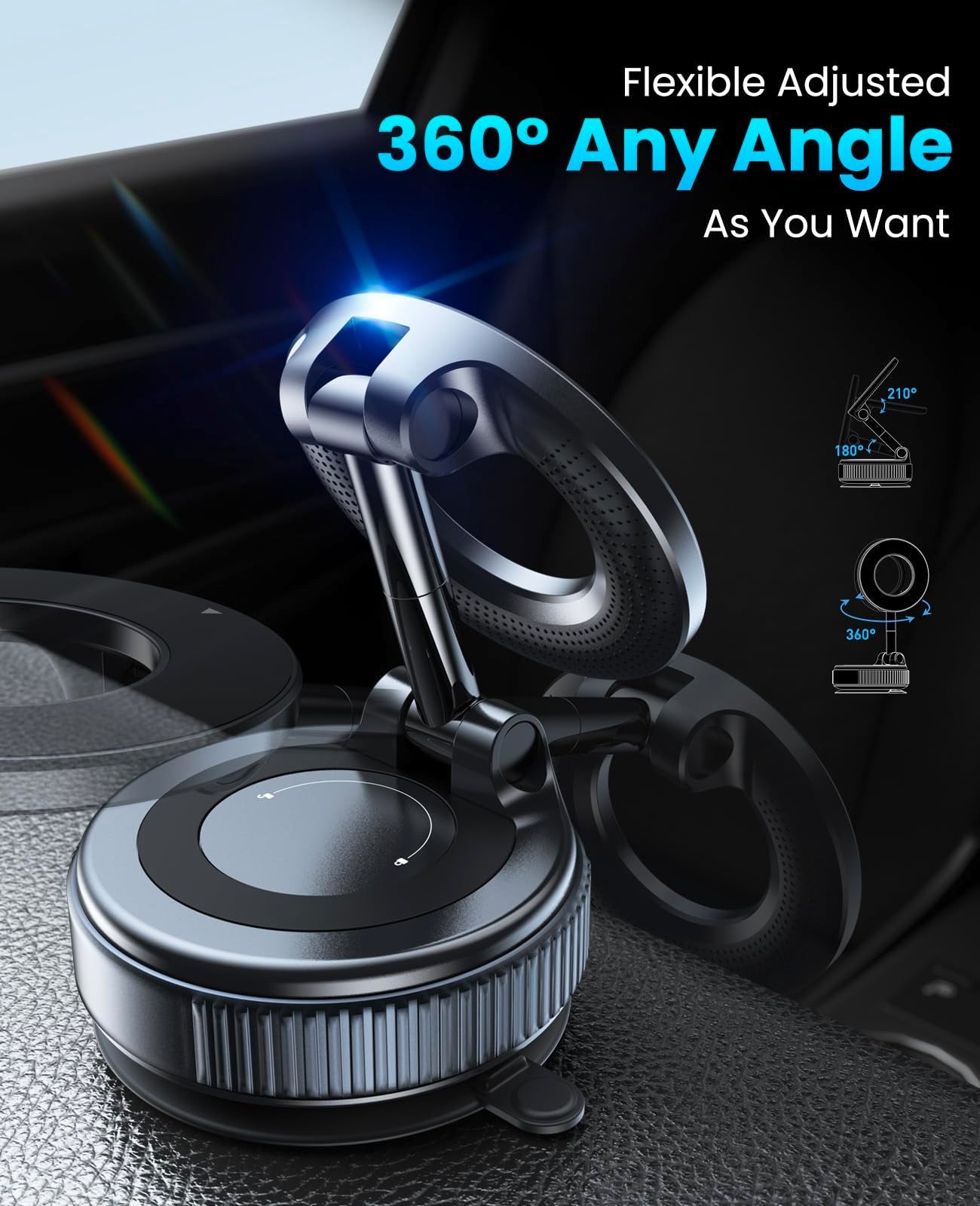 Jononser Magnetic Suction Cup Phone Mount for Magsafe, 360° Adjustable Magnetic Car Phone Holder, Pocket Size Foldable Car Mount, Cell Phone Holders for Your Car for iPhone 17 16 15 14 13 12 Series - Medaid International