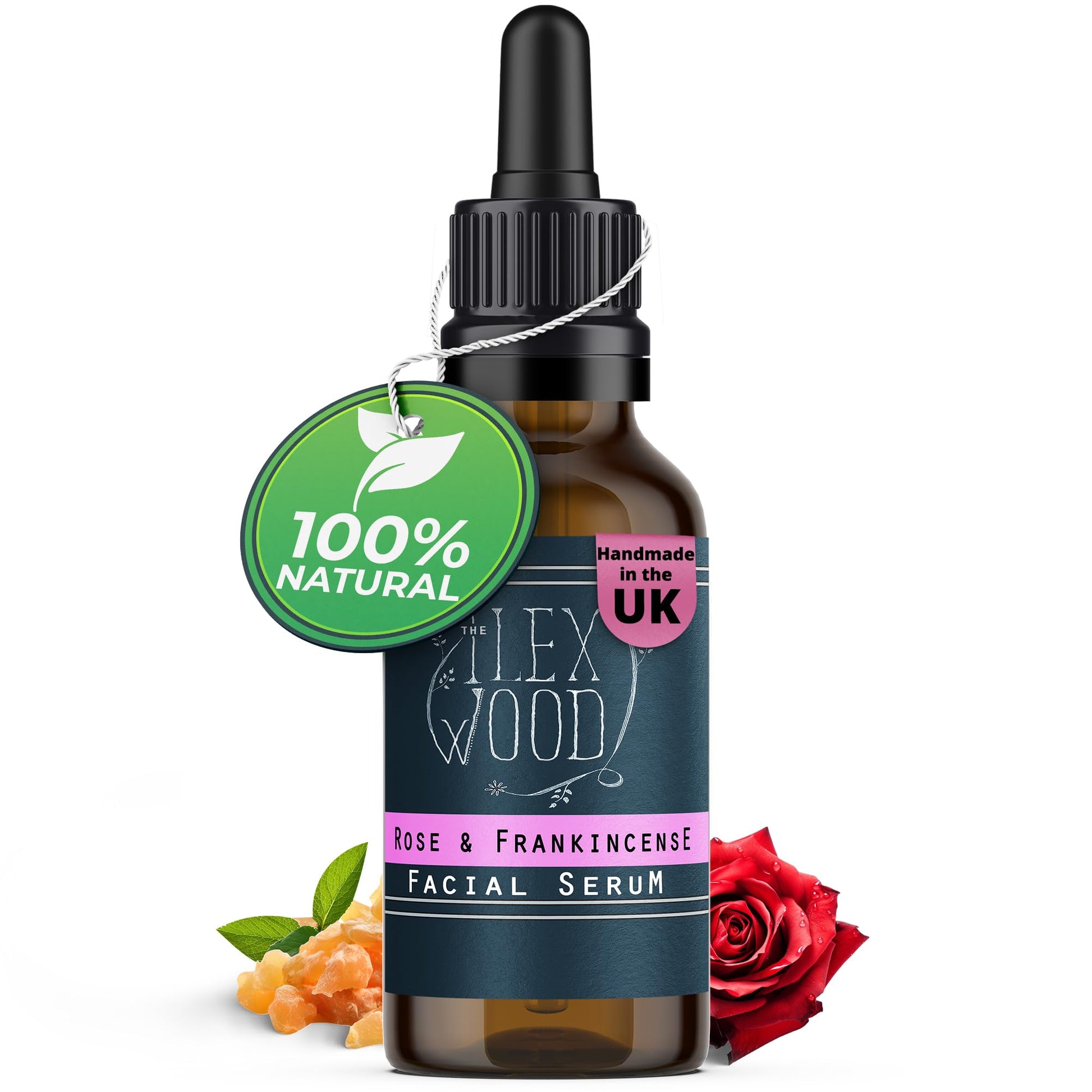 The Ilex Wood - Rose and Frankincense Face Serum - 100% Natural, Vegan, Moisturising, Anti Ageing, Wrinkle & Line Reducing, Cruelty Free, Plastic Free, Handcrafted - 20ml (0.68 fl oz) - Medaid International