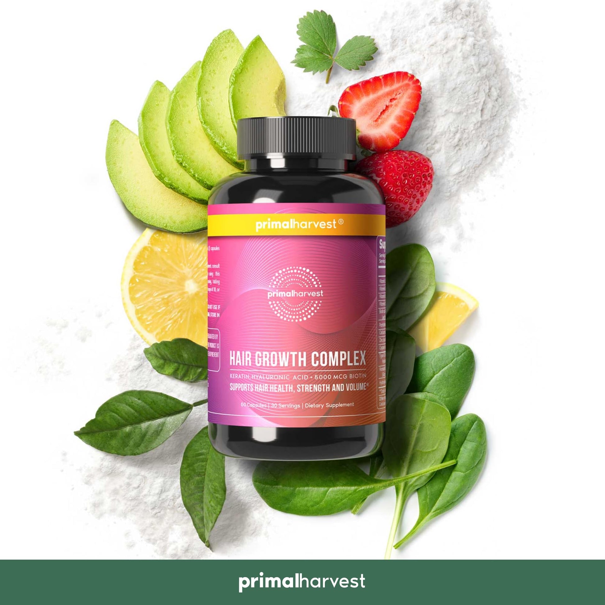 Primal Harvest Hair Growth Vitamins, Hair Growth for Women & Men - 60 Hair Growth Pills, Natural Hair Thickening Products for w/Biotin & Zinc - Hair Supplement, Regrowth Hair Vitamins - Medaid International