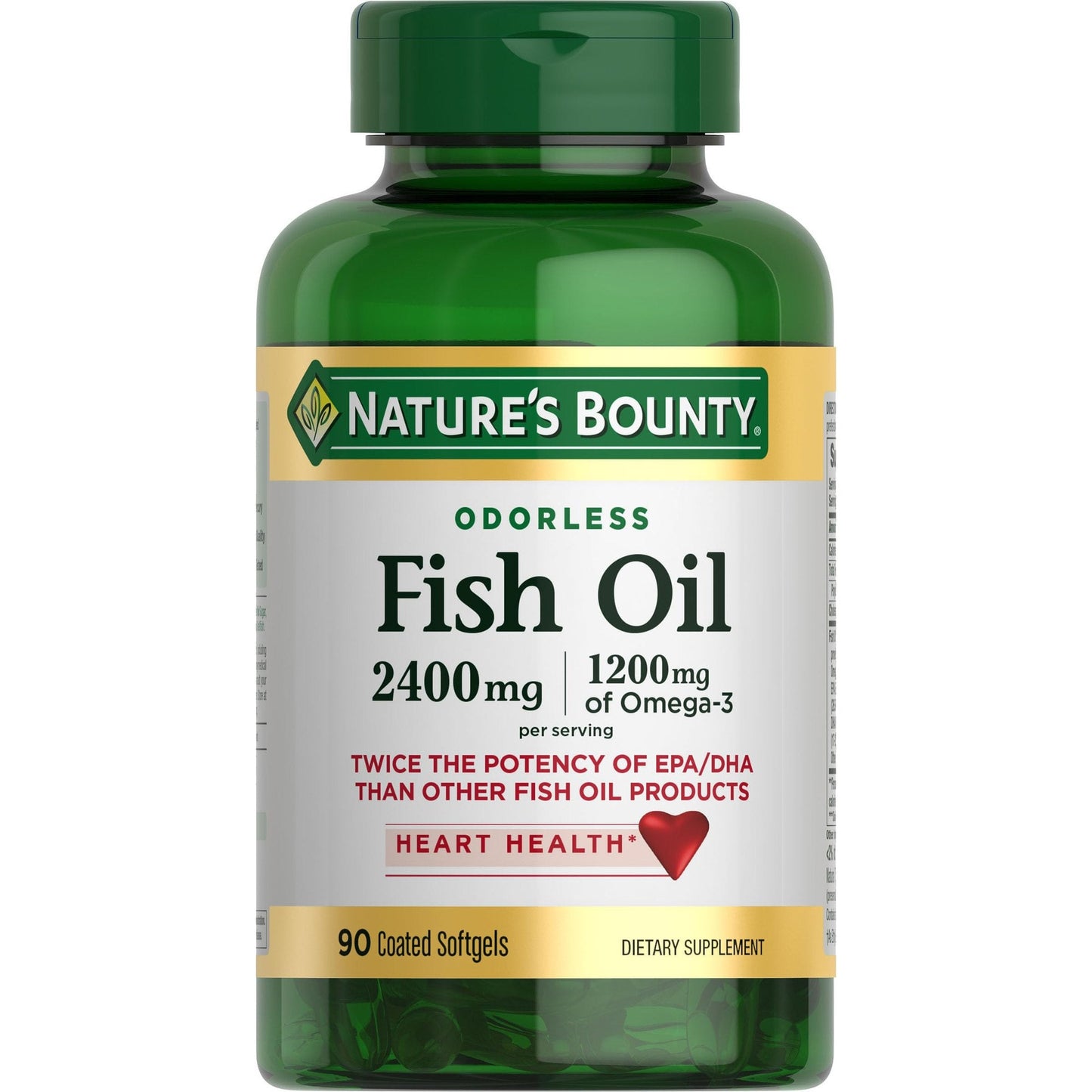 Nature's Bounty Odorless Fish Oil, 1200mg Omega-3 per Serving Including EPA & DHA, Supports Heart Health, Purified to Eliminate Mercury, Coated Softgels, Gluten Free, No Shellfish, 90 Ct - Medaid International