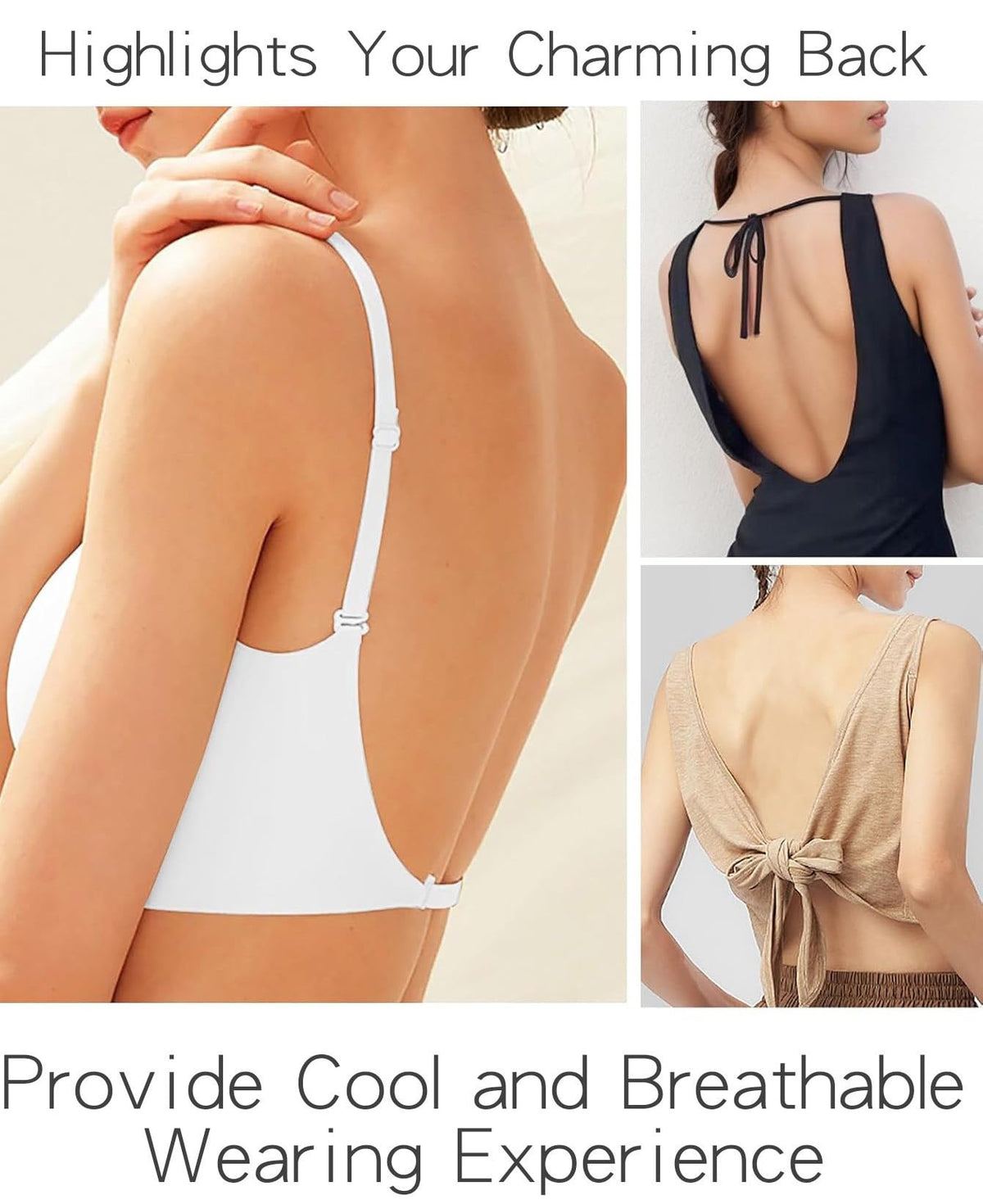 TERRIFI 1Pcs Low Back Bra for Women, Wirefree Seamless Backless Multiway Straps Convertible Halter Bra with Removable Pads, Skin Color Size M