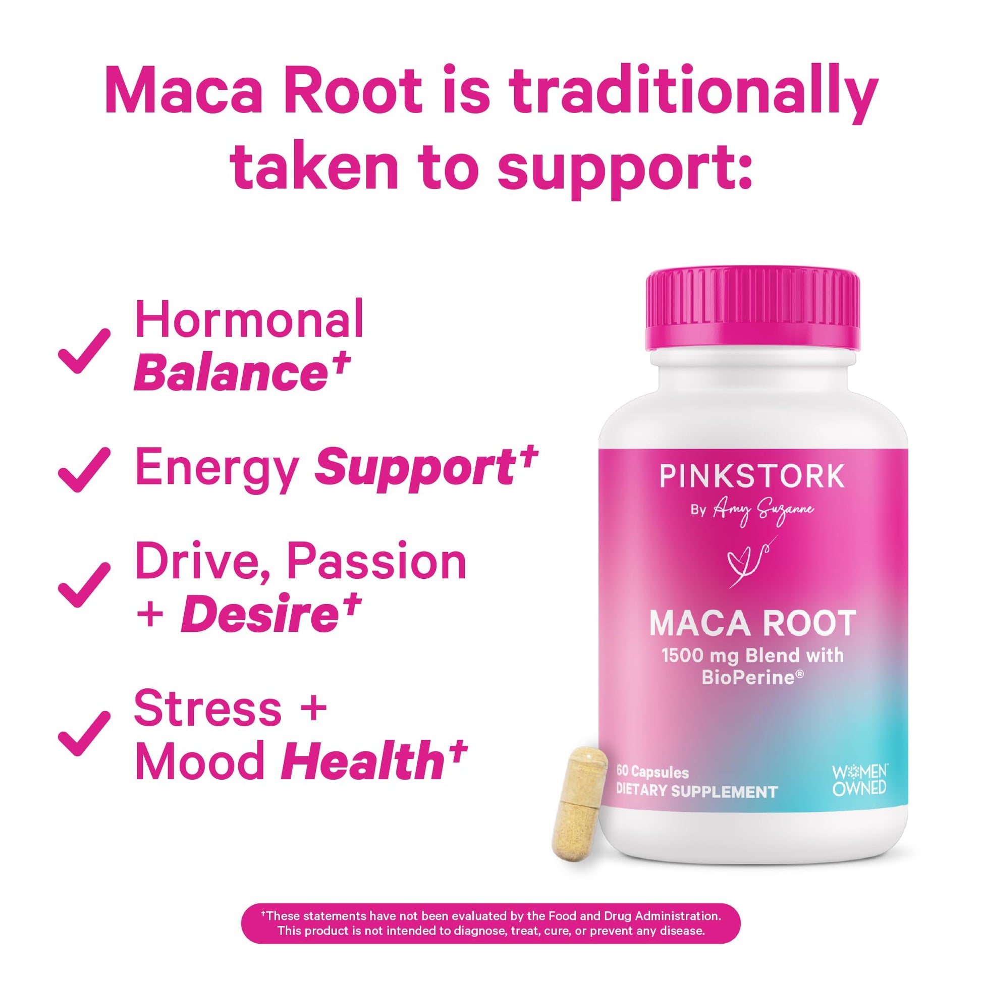Pink Stork Maca Root Capsules for Women – Organic Maca with BioPerine® for Hormonal Balance, Energy + Wellness – Supports Perimenopause, Menstrual Health, and Vitality - Medaid International