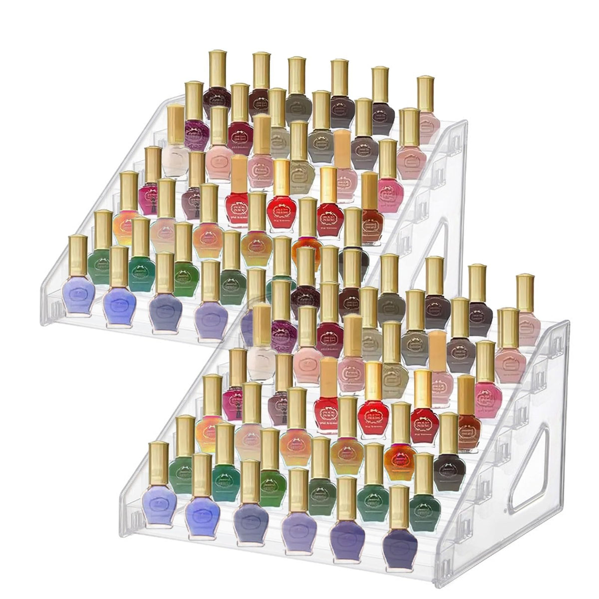 TERRIFI Nail Polish Organizer Bottle, 2PK Acrylic Nail Polish Makeup Holder of 7 Layers, Clear Display Stand Rack for Storage Finger Nail Polish Gel Polish Eyeglasses Essential Oils