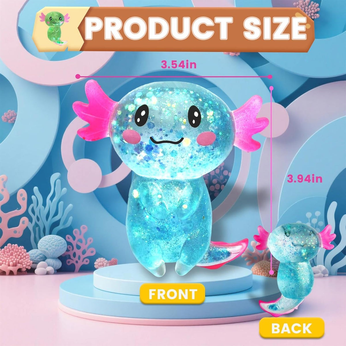 2pcs Axolotl Squishy Stress Relief Toy Glitter Fidget Toys Cute Malt Sugar Toy for Kids,Party Favors Anxiety Relief Taba Squishy Toys,Classroom,Party Favors,Goodie Bags Fillers,Birthday Day Gift