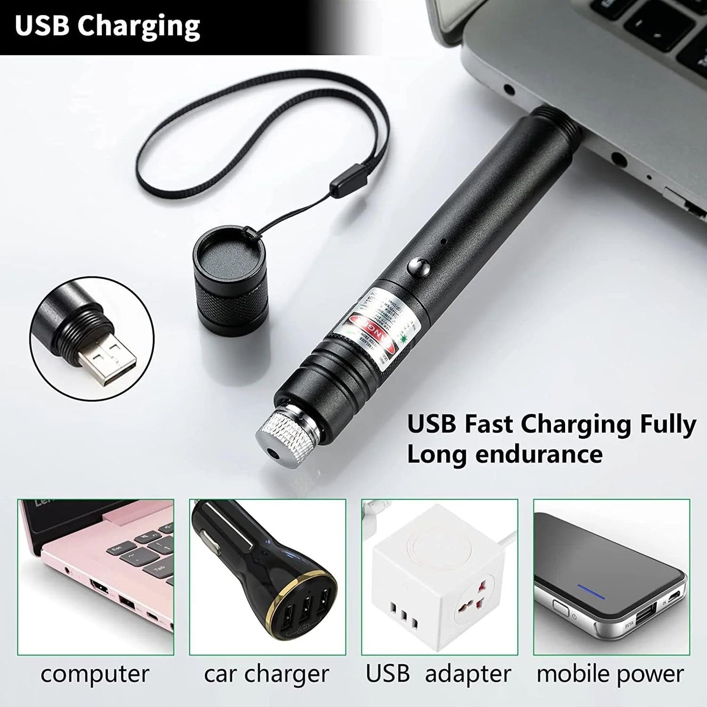 Cyahvtl Laser Pointer, Tactical Flashlights 2000 Metres Green Long Range High Power Handheld Flashlight, Rechargeable Laser Pointer for USB, with Star Cap Adjustable Focus Suitable for Projecto - Medaid International