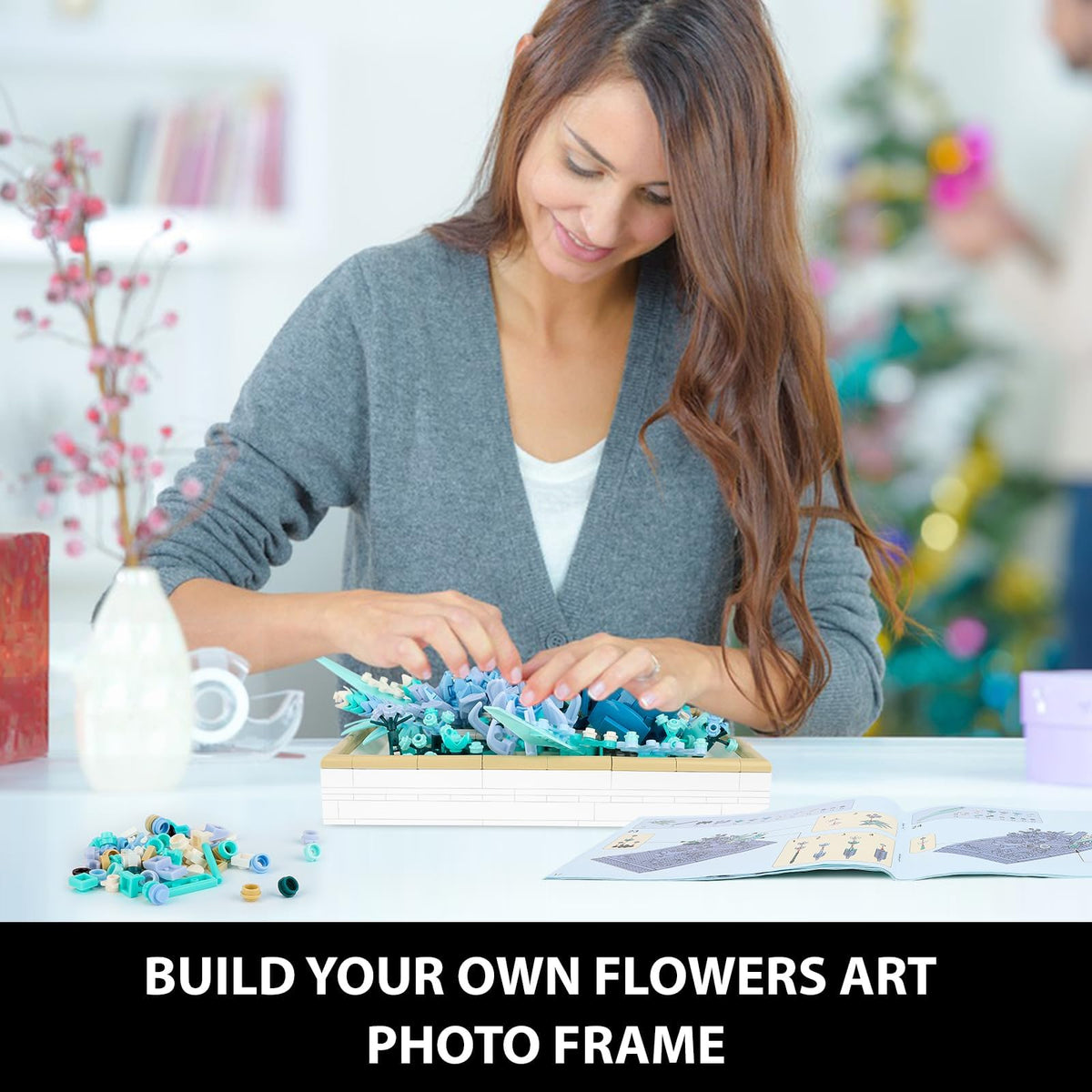 KASTWAVE Flowers Building Set for Adults, Compatible with Lego Flowers Roses Plants Picture Frame, Botanical Collection Wall Art Home Office Decor, Ideas Gift Building Toy for Boys Girls (728 PCS)