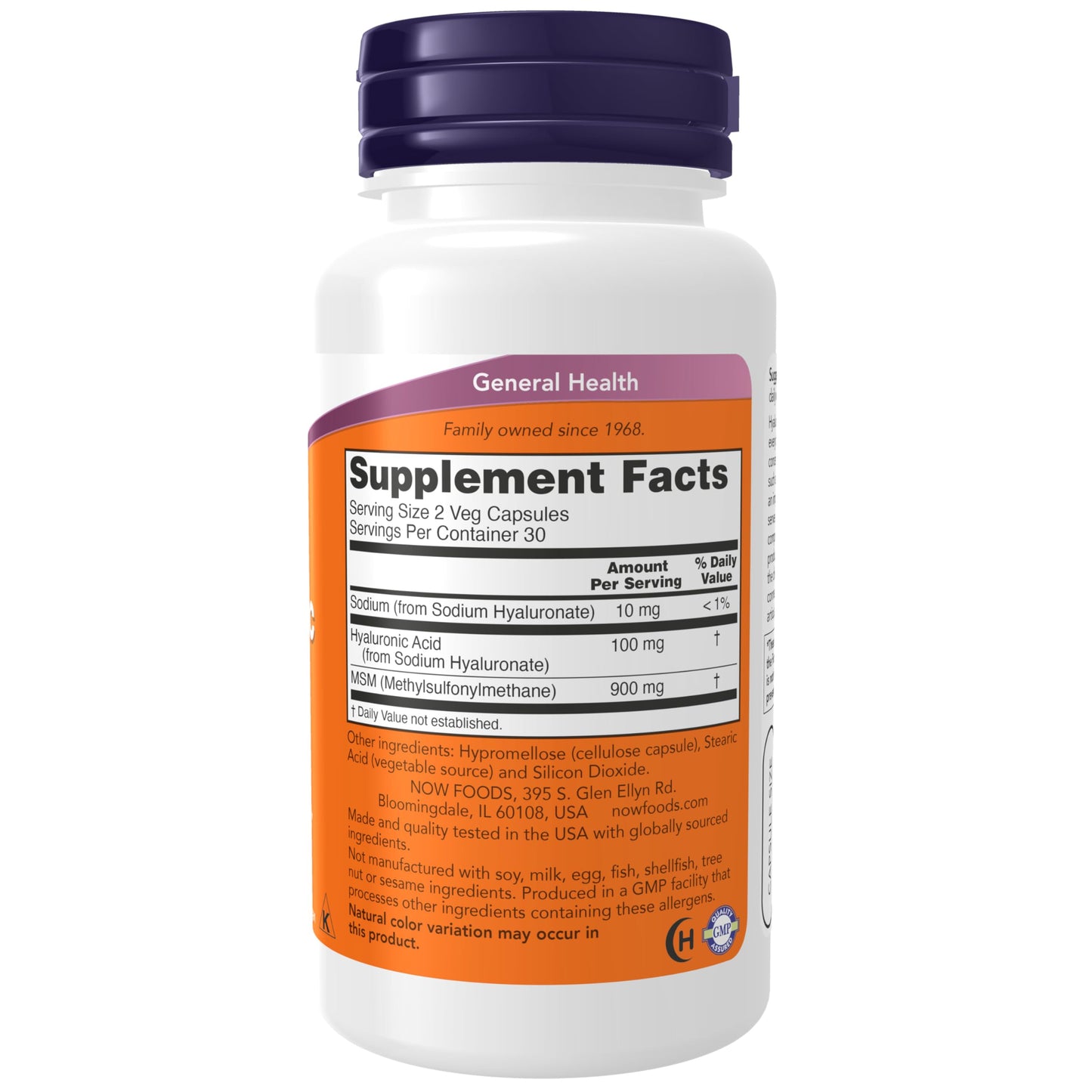 NOW Supplements, Hyaluronic Acid 50 mg with MSM, Joint Support*, 60 Veg Capsules - Medaid International