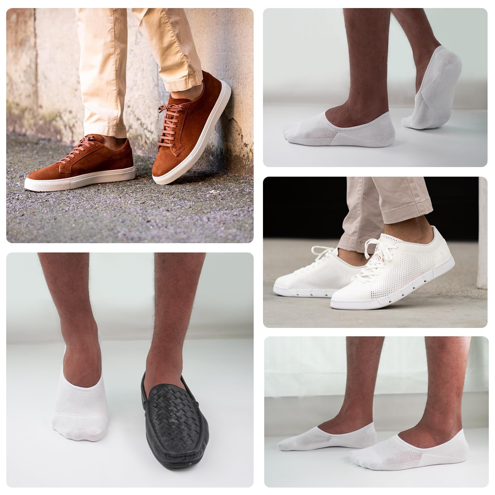 SIXDAYSOX 6 Pairs White No Show Socks Men 10-13 Low Cut Invisible Cotton Non Slip Socks for Loafers, Sneakers, Flats - Medaid International