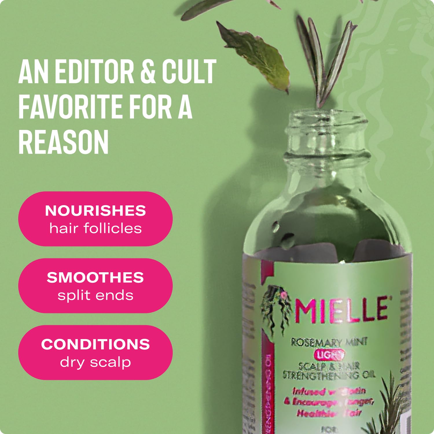 Mielle Organics Rosemary & Mint Light Hair Oil, Split Ends & Dry Scalp Treatment - Infused with Biotin & Essential Oils for Strengthening, Soothing, Moisturizing & Encouraging Longer Hair (2 Oz) - Medaid International