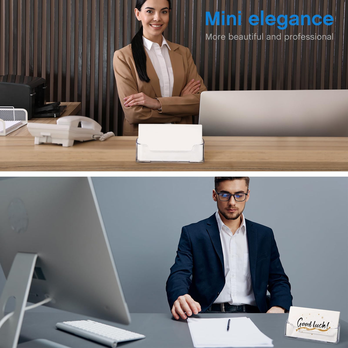 8 Pack Clear Acrylic Business Card Holders for Desk, Professional Business Card Display Stand, Multi-Functional Desktop Organizer and Label Stand for Home and Office Accessories