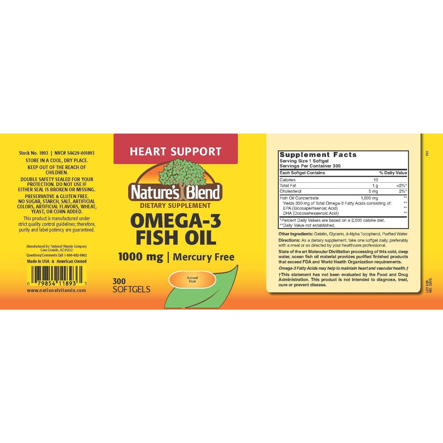 Nature's Blend Omega-3 Fish Oil, 1000 mg 300 Softgels - Medaid International