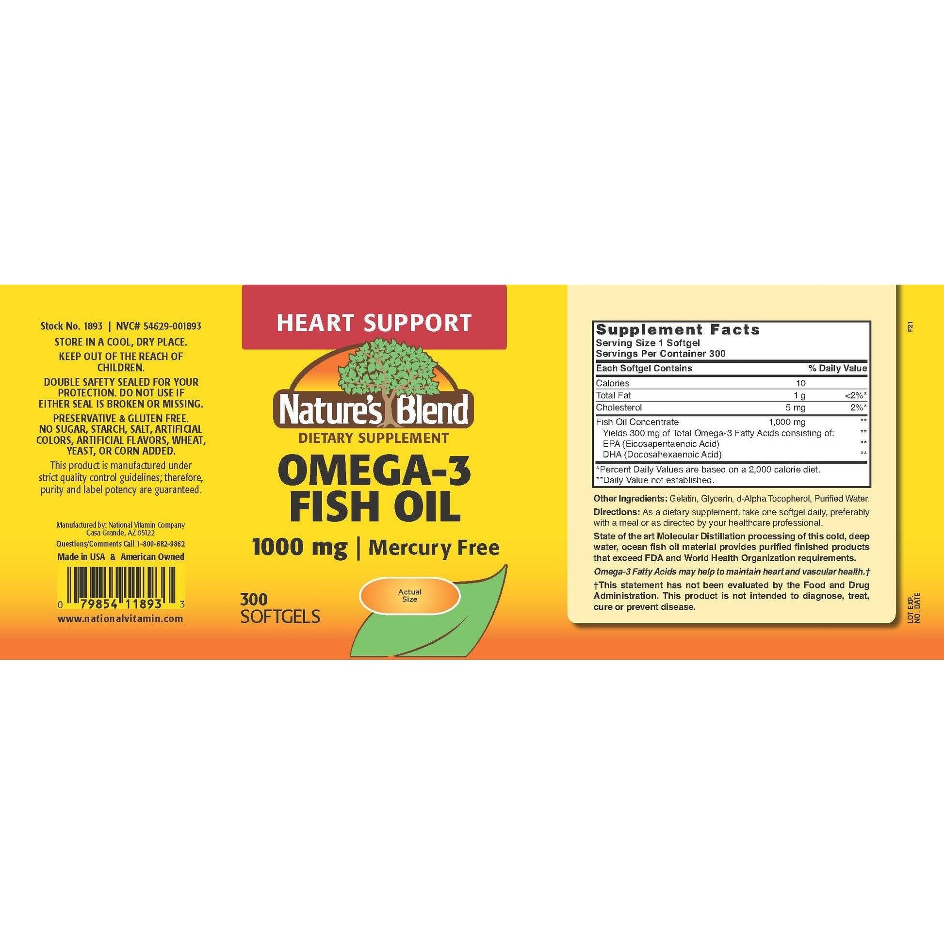 Nature's Blend Omega-3 Fish Oil, 1000 mg 300 Softgels - Medaid International