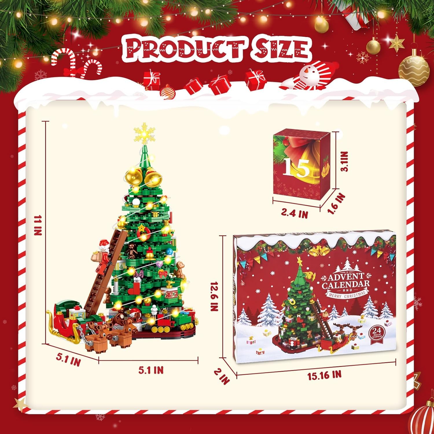 Siyaluens Advent Calendar 2025 - Christmas Tree Building Block Set, 1011 Pieces Christmas Santa Claus Moose Toy Decorations Building Kits for Adults Teen Girls Boys Countdown Calendar Gifts - Medaid International