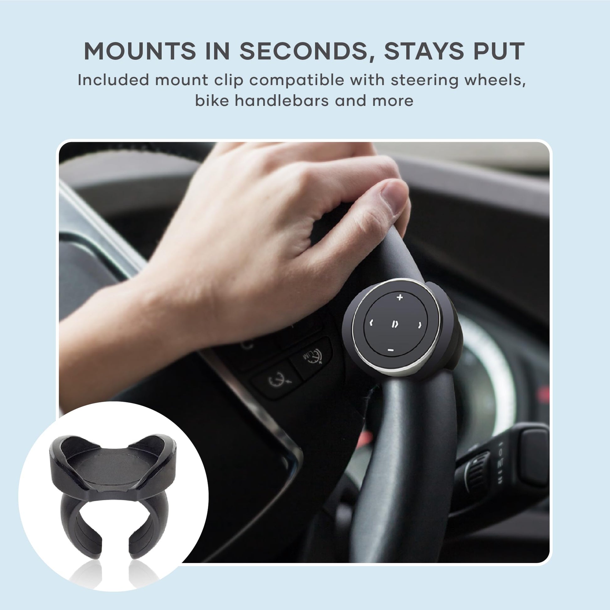 Satechi Bluetooth Media Button with Steering Wheel Mount, Wireless Music & Volume Control for iPhone, iPad, MacBook, Android, Car & Bike Audio Systems - Medaid International