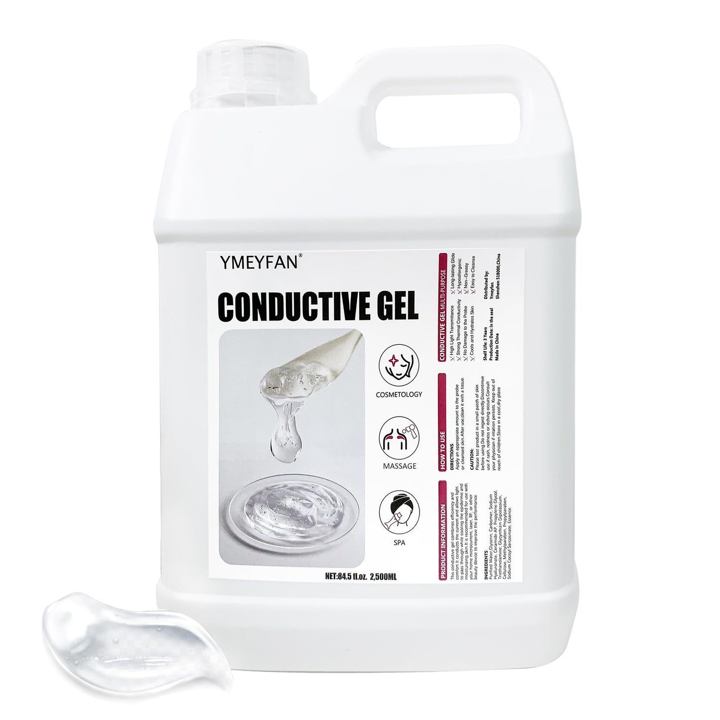 YMEYFAN 2.5L Large Conductive Gel for Microcurrent Facial Device, Radio Frequency Laser Hair Removal Cooling Gel, Sulfate & Phthalate-Free, Sodium Hyaluronate, Ceramide AP for Skin Soothing Hydrating - Medaid International