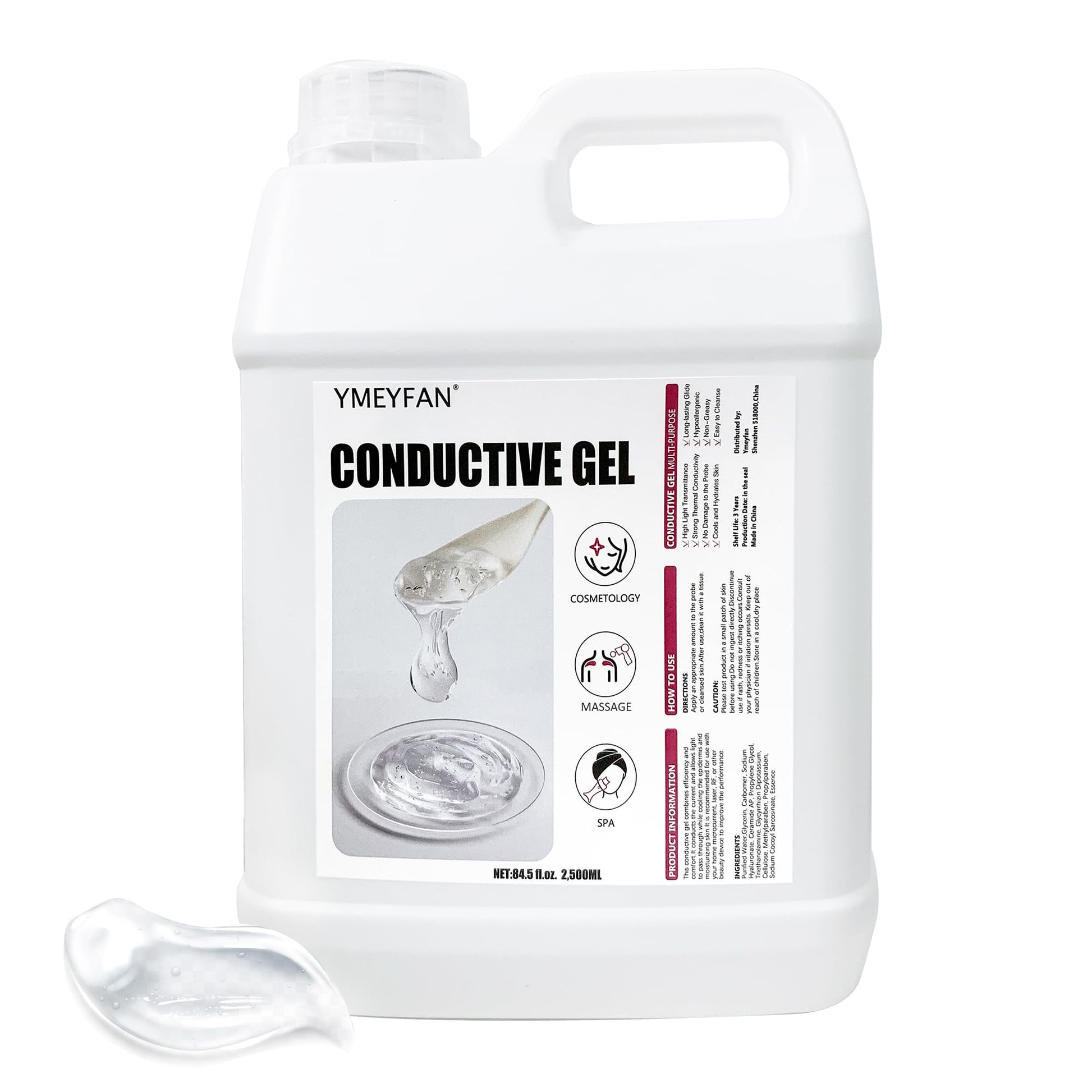 YMEYFAN 2.5L Large Conductive Gel for Microcurrent Facial Device, Radio Frequency Laser Hair Removal Cooling Gel, Sulfate & Phthalate-Free, Sodium Hyaluronate, Ceramide AP for Skin Soothing Hydrating - Medaid International