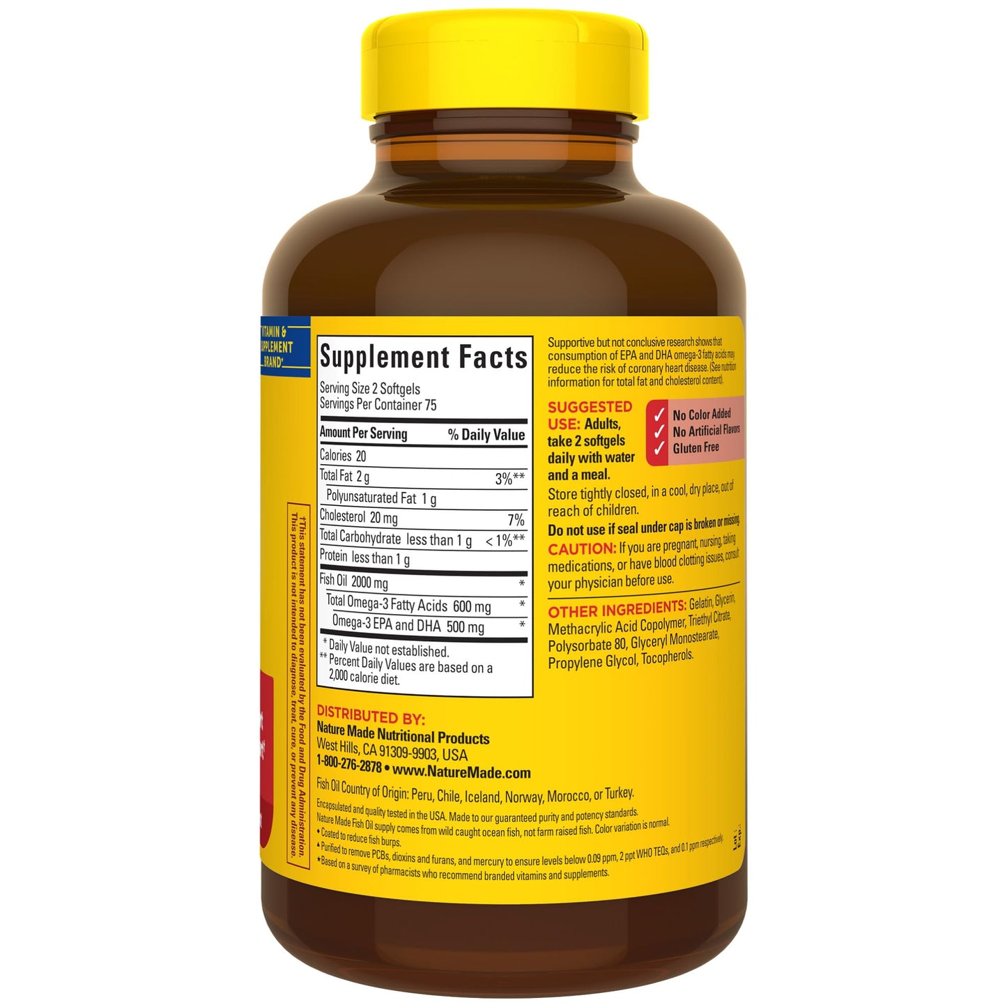 Nature Made Burp Less Fish Oil Omega 3 Supplements, 1000mg Softgels, Omega 3 Fish Oil Supplements for Healthy Heart Support, 150 Softgels, 75 Day Supply - Medaid International