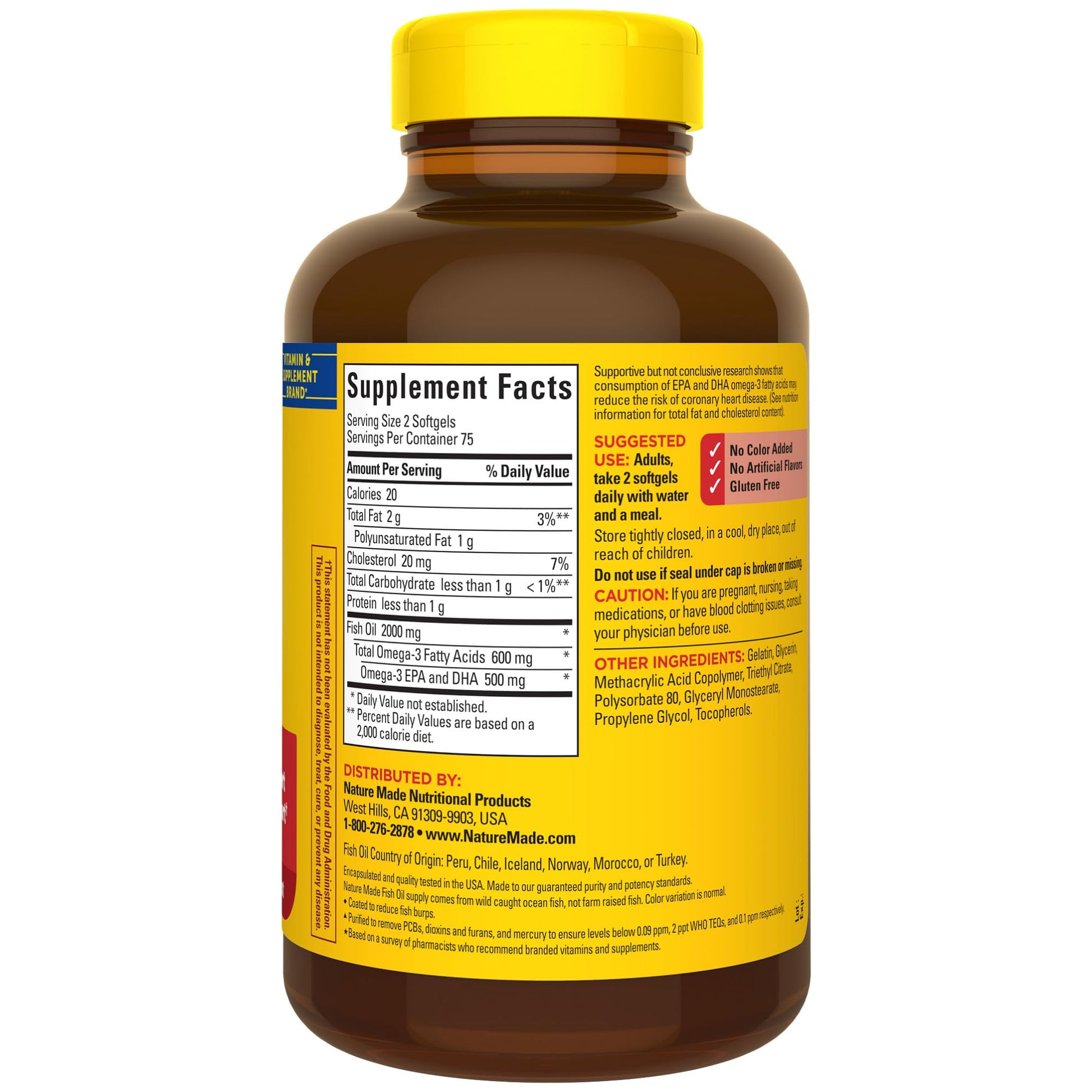 Nature Made Burp Less Fish Oil Omega 3 Supplements, 1000mg Softgels, Omega 3 Fish Oil Supplements for Healthy Heart Support, 150 Softgels, 75 Day Supply - Medaid International