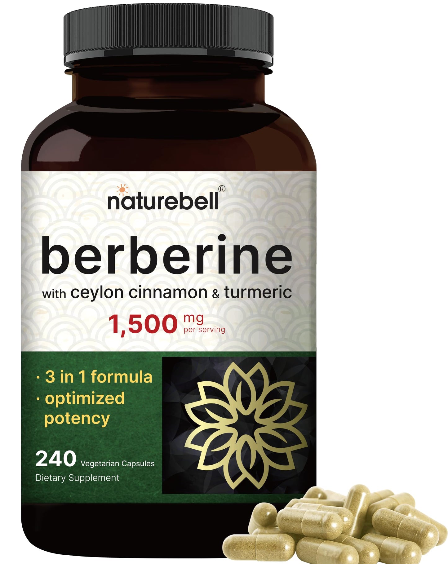 Berberine Supplement 1,500mg with Ceylon Cinnamon & Turmeric Root, 240 Veggie Capsules | 97% Pure Berberine HCL | Supports Balanced Sugar Levels & Heart Health | Vegan, Non-GMO - Medaid International