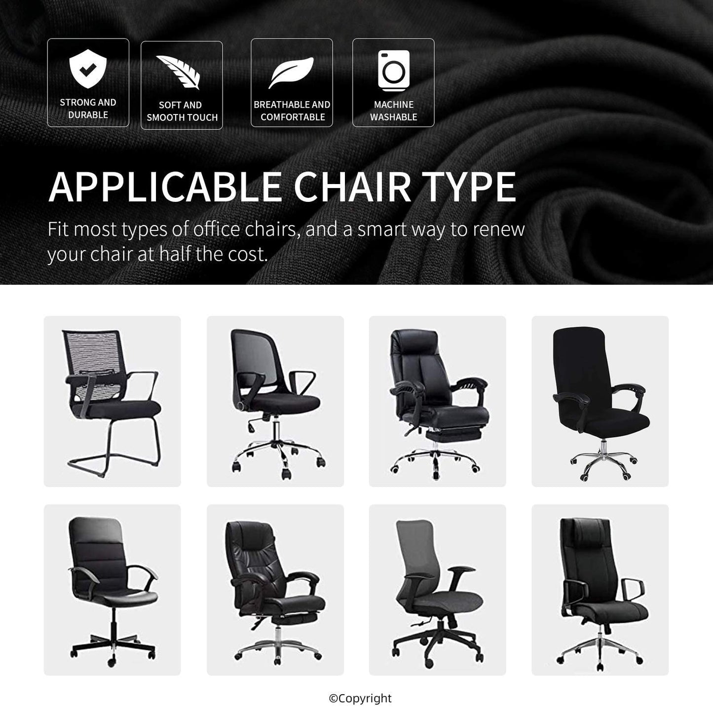 Water Resistant Stretch Computer Office Chair Cover with Durable Zipper Universal Washable Removable Spandex Rotating Boss Chair Slipcovers Anti-dust Soft Desk Chair Seat Protector for Dogs Cats Pets - Medaid International