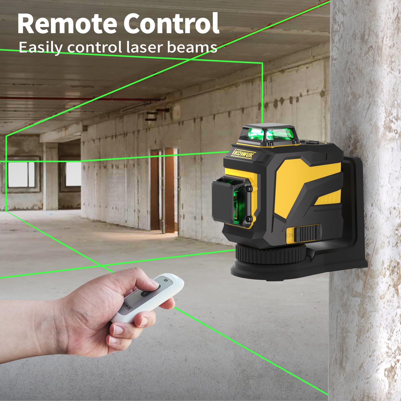IKOVWUK Laser Level, 3x360° Cross Line Laser for Construction and Picture Hanging, 12 Green Lasers with Self-leveling, 3D Vertical & Horizontal Line, Level Tool with 5200 mAh Rechargeable Battery - Medaid International