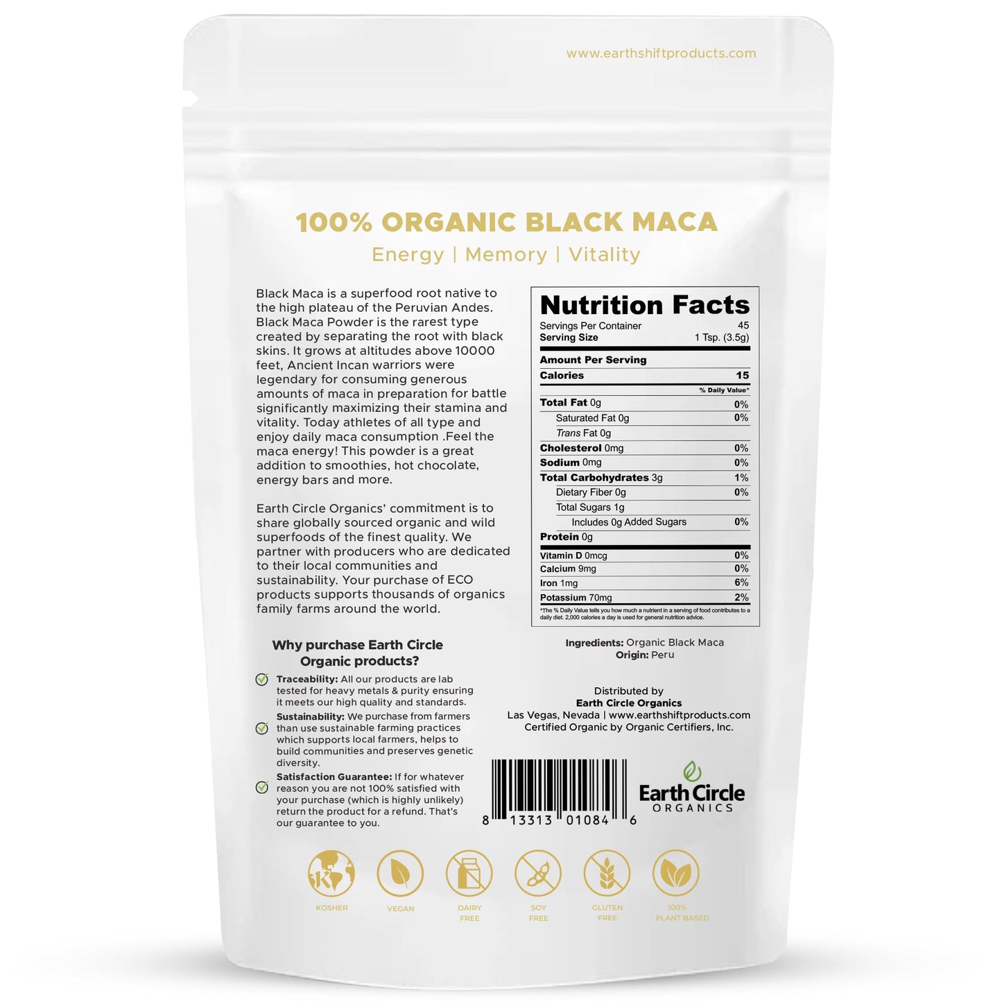 Earth Circle Organics Black Maca Peruvian Root Powder and Yellow Maca Root Powder Bundle - Energizing Superfoods for Vitality, Stamina & Nutrient Support - 1 Pound Each, Vegan and Sustainably Sourced - Medaid International