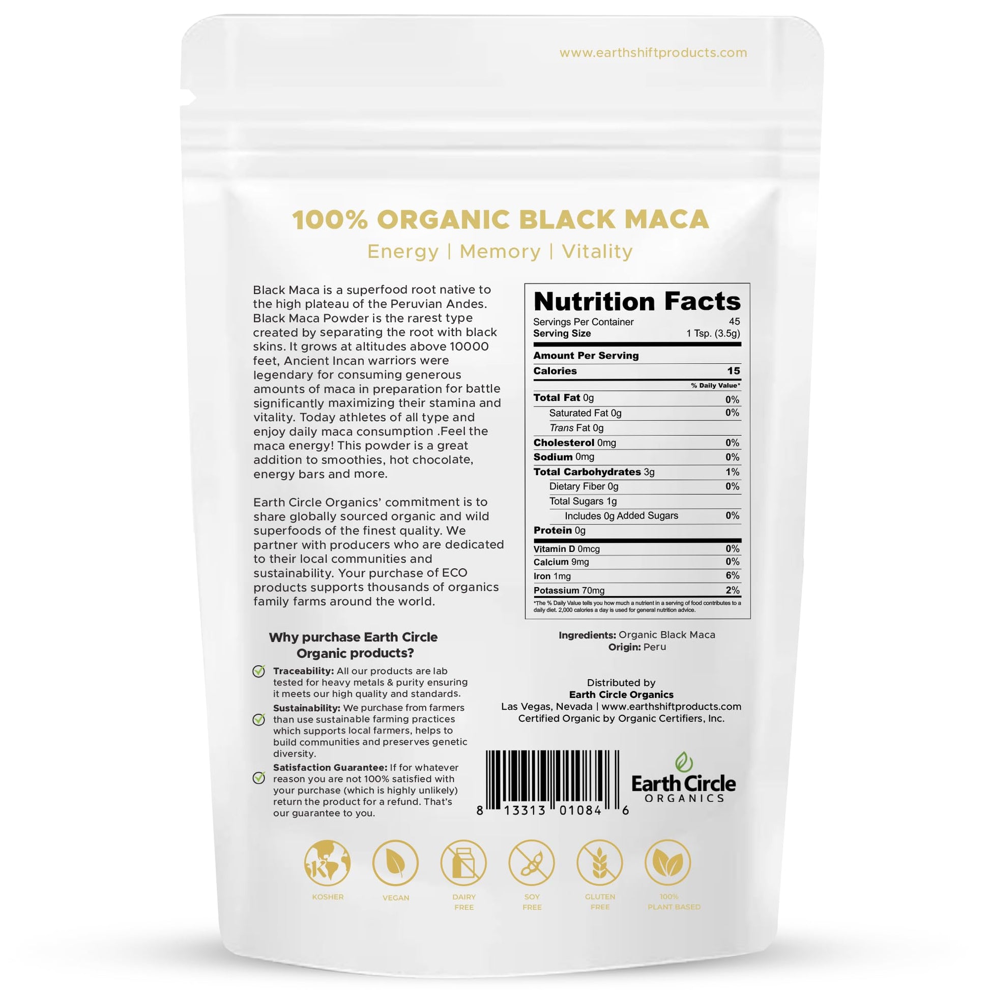 Earth Circle Organics Black Maca Peruvian Root Powder and Yellow Maca Root Powder Bundle - Energizing Superfoods for Vitality, Stamina & Nutrient Support - 1 Pound Each, Vegan and Sustainably Sourced - Medaid International