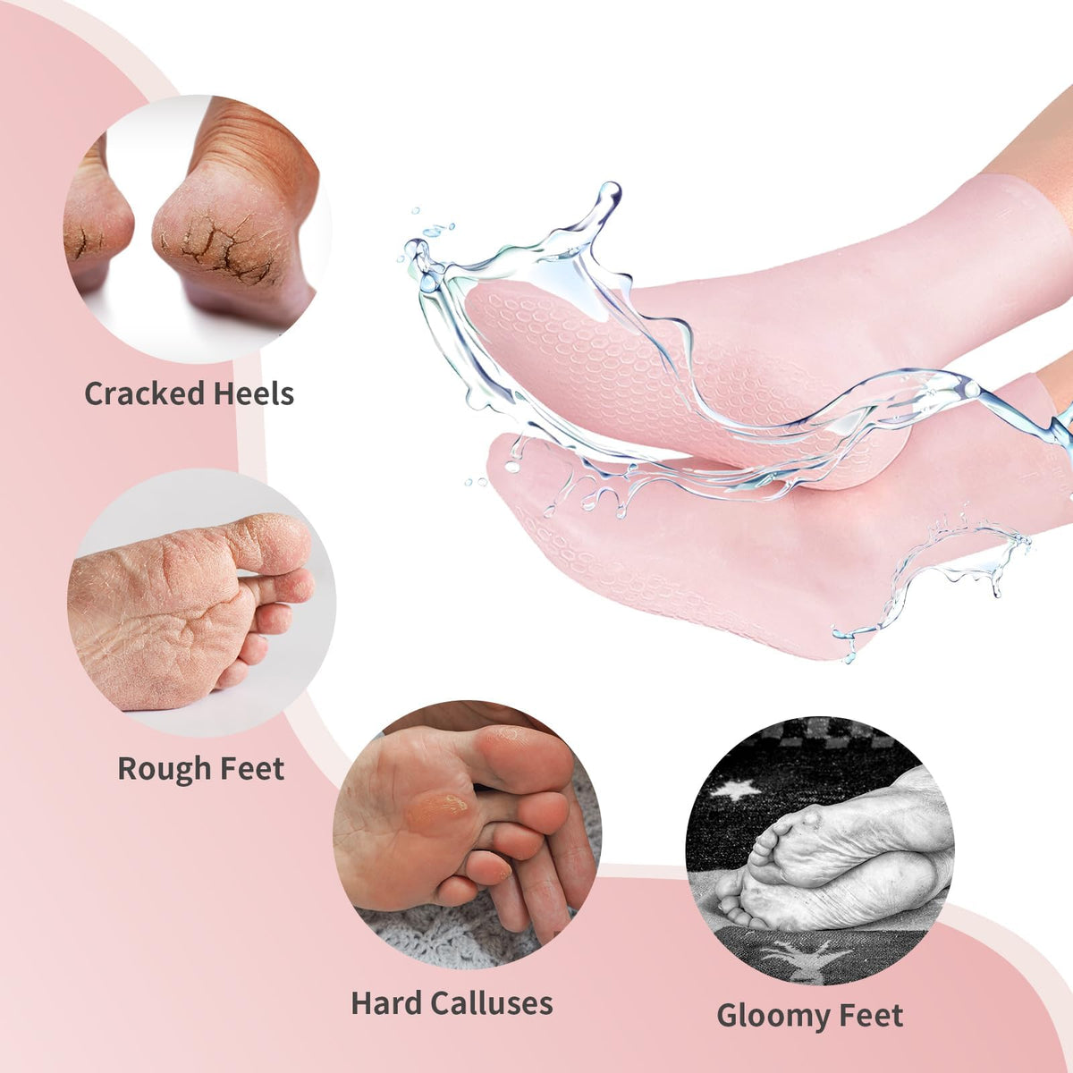 KASTWAVE Silicone Moisturizing Socks, Long Silicone Socks, Aloe Socks, Soft Gel Socks, for Dry Cracked Feet Women, Calluses, Spa Gel Socks Foot Care by, Dry Feet, Softening Calluses, Rough Skin