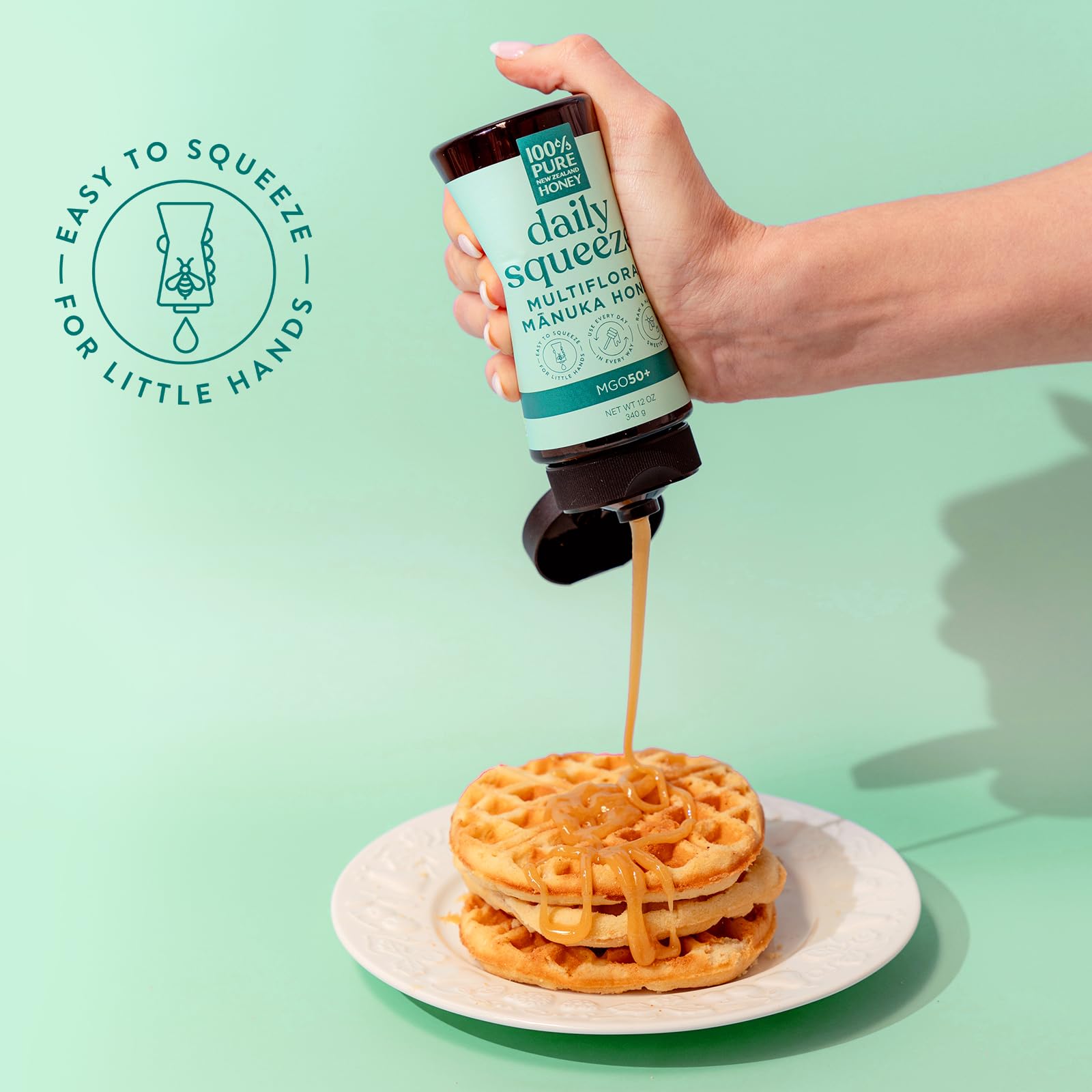 Manuka Honey New Zealand - MGO 50+ Multifloral 100% Pure New Zealand Mānuka Squeezy Honey, Raw Mānuka Honey, 12 Ounce - Medaid International