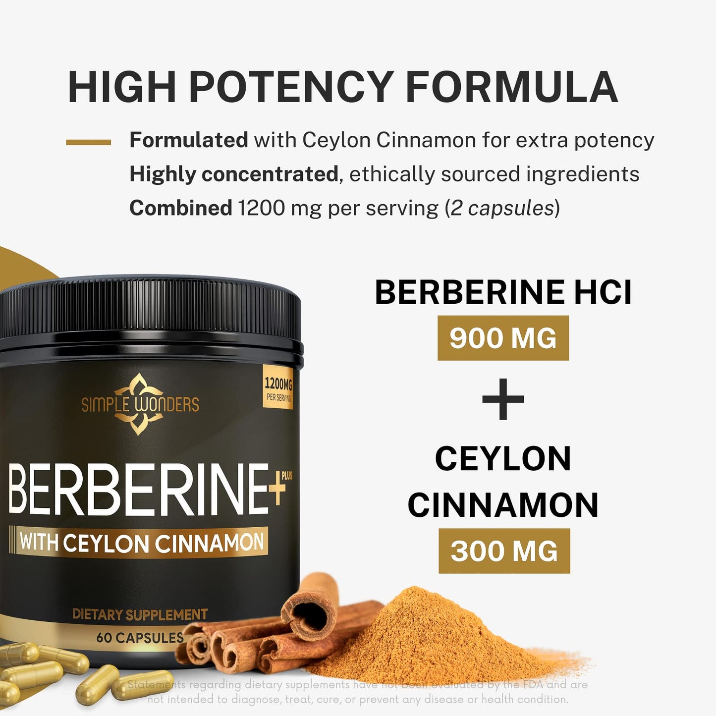 Berberine 1200mg HCL Plus Ceylon Cinnamon Capsules - Metabolic & Immune Support Berberine Supplement, AMPK Metabolic Activator Complex, Cardiovascular Support - Berberine HCL 1200 mg Capsules - Medaid International