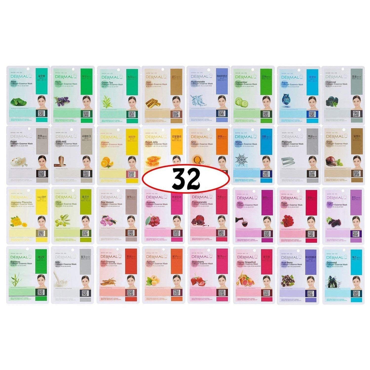 Korean Collagen Face Mask – Hydrating & Soothing Sheet with Panthenol, Hypoallergenic Calming Moisture Care for All Skin Types, 32 Combo Pack A+B Set - Medaid International