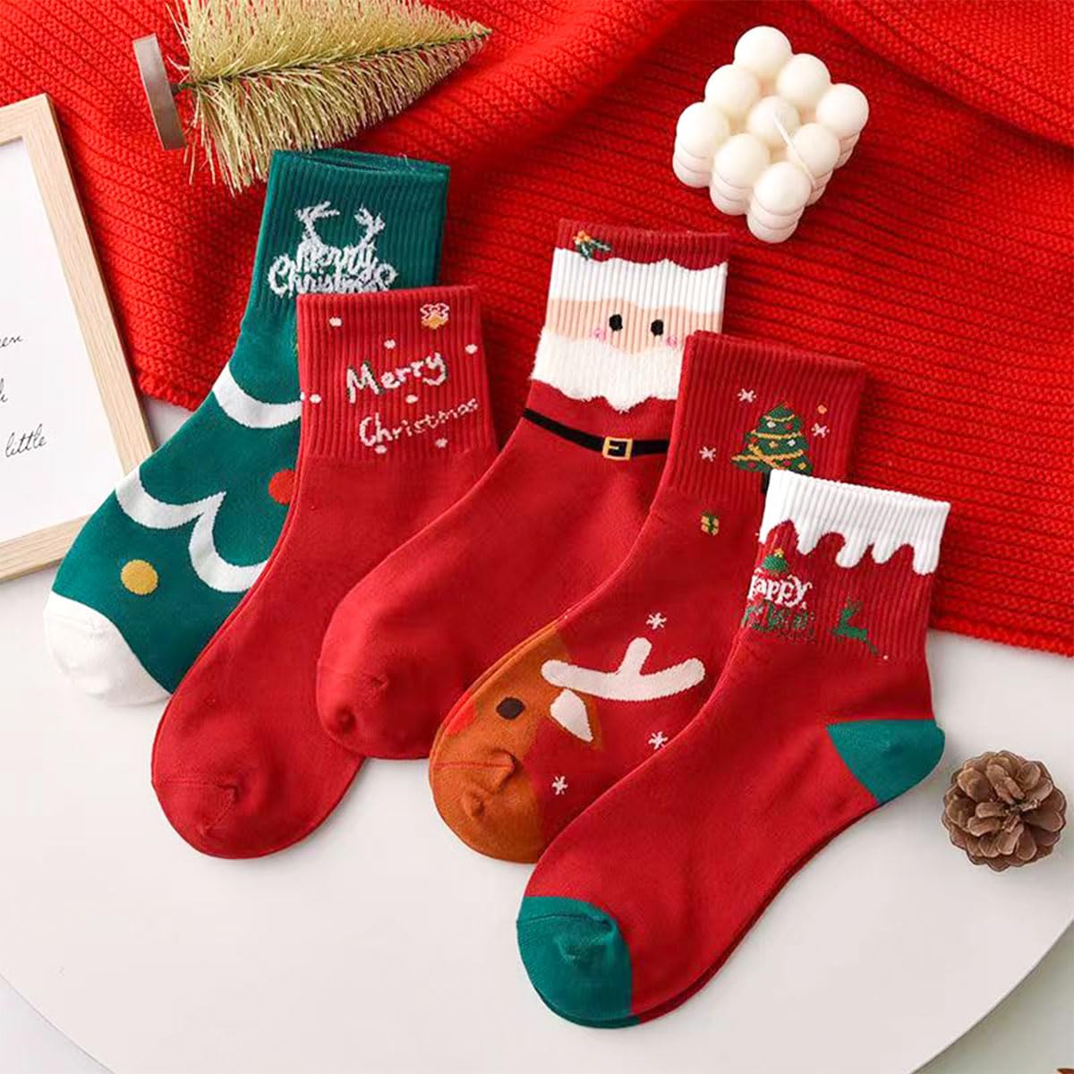 XnxnzhHo 5 Pair Christmas Crew Socks for Womens, Cute Athletic Ankle Sock Soft Warm Girls Short Socks, for Winter Xmas Sock Present - Medaid International