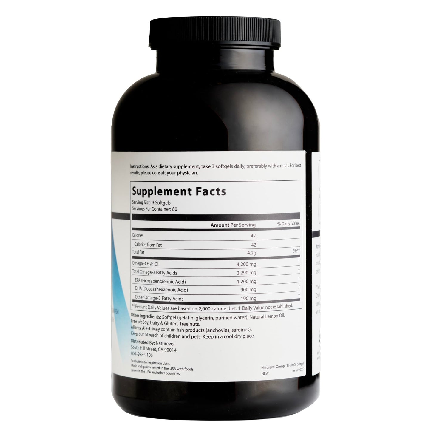Triple Strength Omega 3 Fish Oil 4200mg - Burpless | Over 2200mg of Omega 3 Fatty Acids | 1200mg EPA + 900mg DHA | Best Essential Fatty Acids | Wild Caught/Deep Sea Fish, Lemon Flavored - 240 Softgels - Medaid International