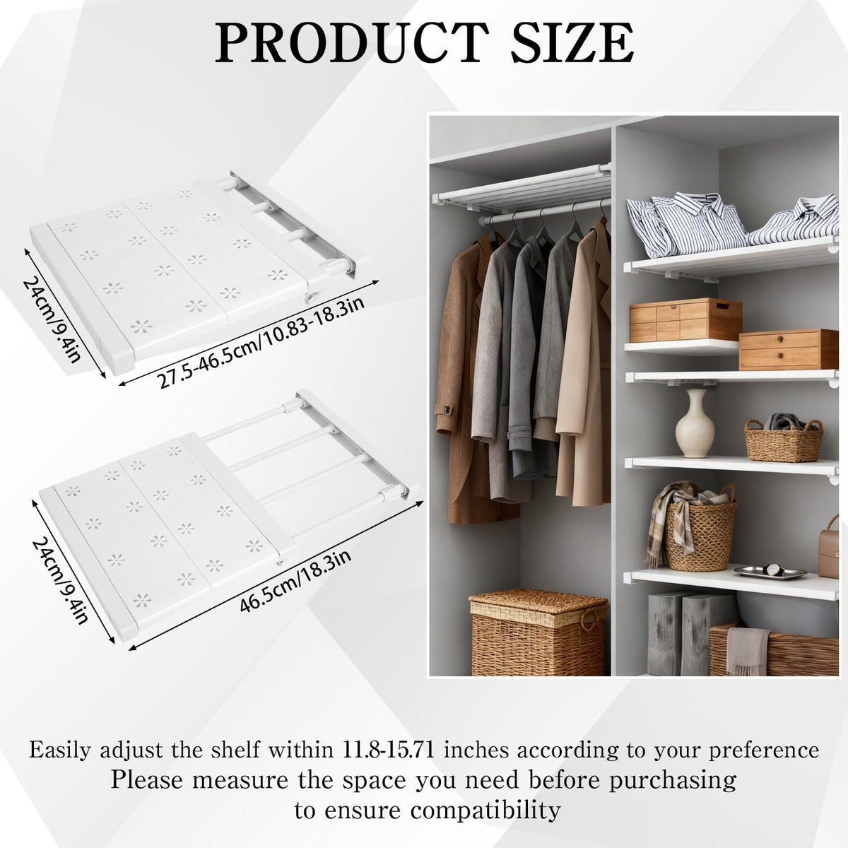 TERRIFI 5 Pcs Closet Tension Shelf Rod Expandable Adjustable 11.8-15.7 inch Shelf Locker, Wardrobe Storage Organizer, Cabinet Layered Divider Separator, for Cabinet Kitchen Bathroom