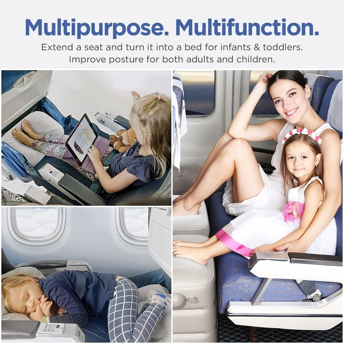 KASTWAVE Inflatable Foot Rest for Airplane, Car Seat Foot Rest for Kids Airplane Bed for Toddler, Blow up Plane Footrest Pillow, Foot Stool Relieves Swelling, with Integrated Inflating Buttons (Grey)