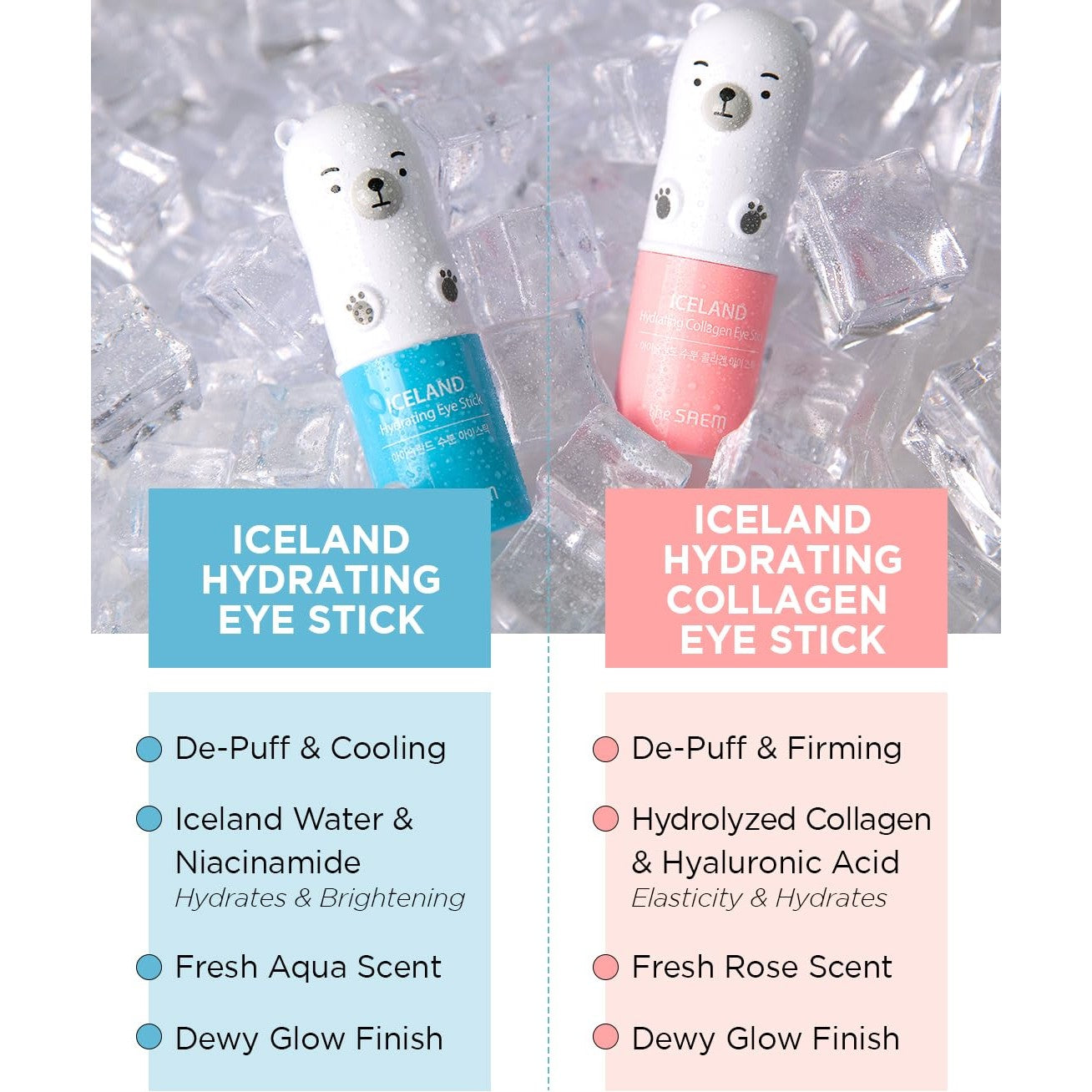 THESAEM Iceland Hydrating Collagen Eye Stick 0.24oz - Anti-wrinkle Moisturizing Eye Balm for Saggy Skin – Under Eye Treatment - Balm to Smooth Skin Texture - Rose Scent - Medaid International